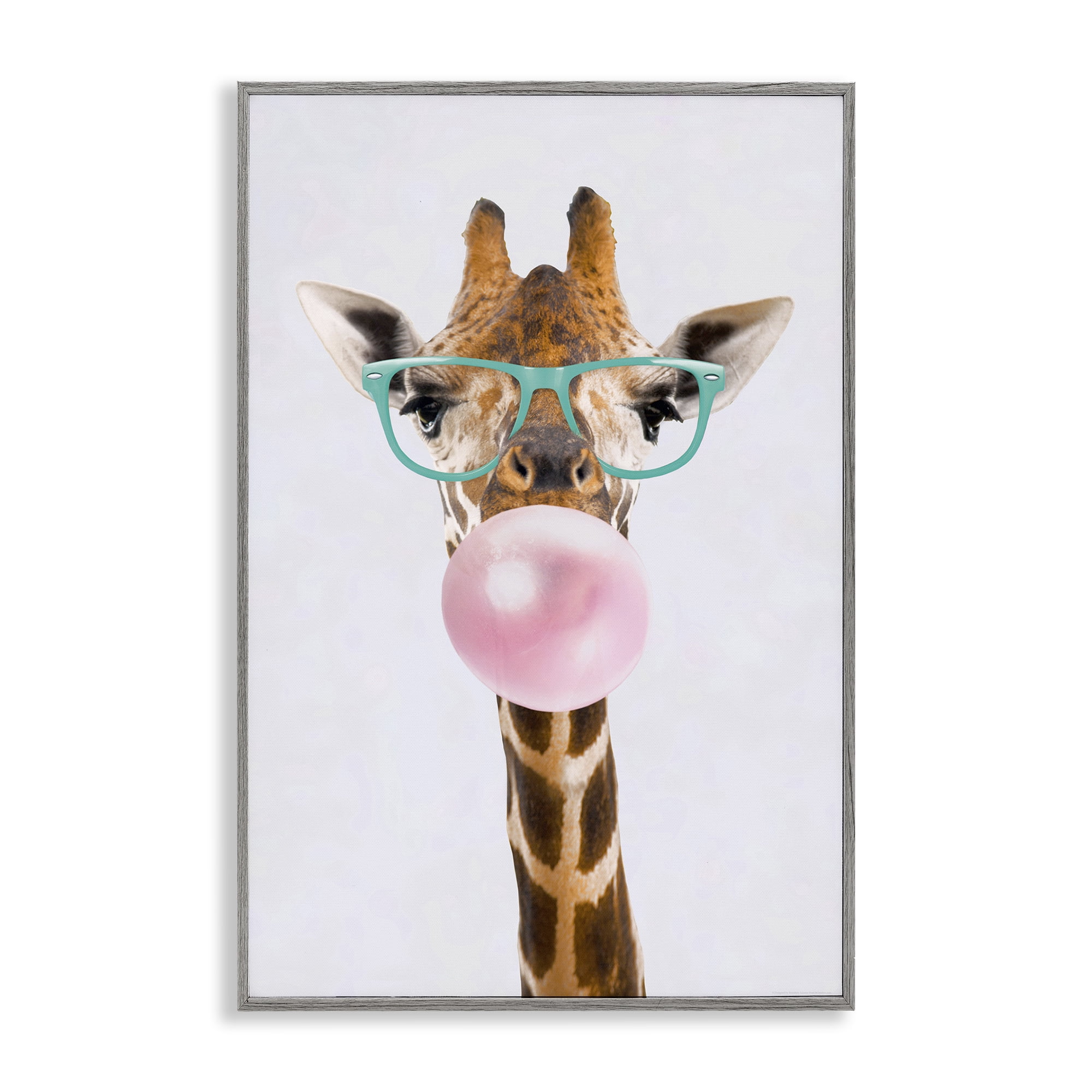 Stupell Industries Bubblegum Hipster Giraffe Animals Painting Gray Framed Art Print Wall Art, 16 x 24