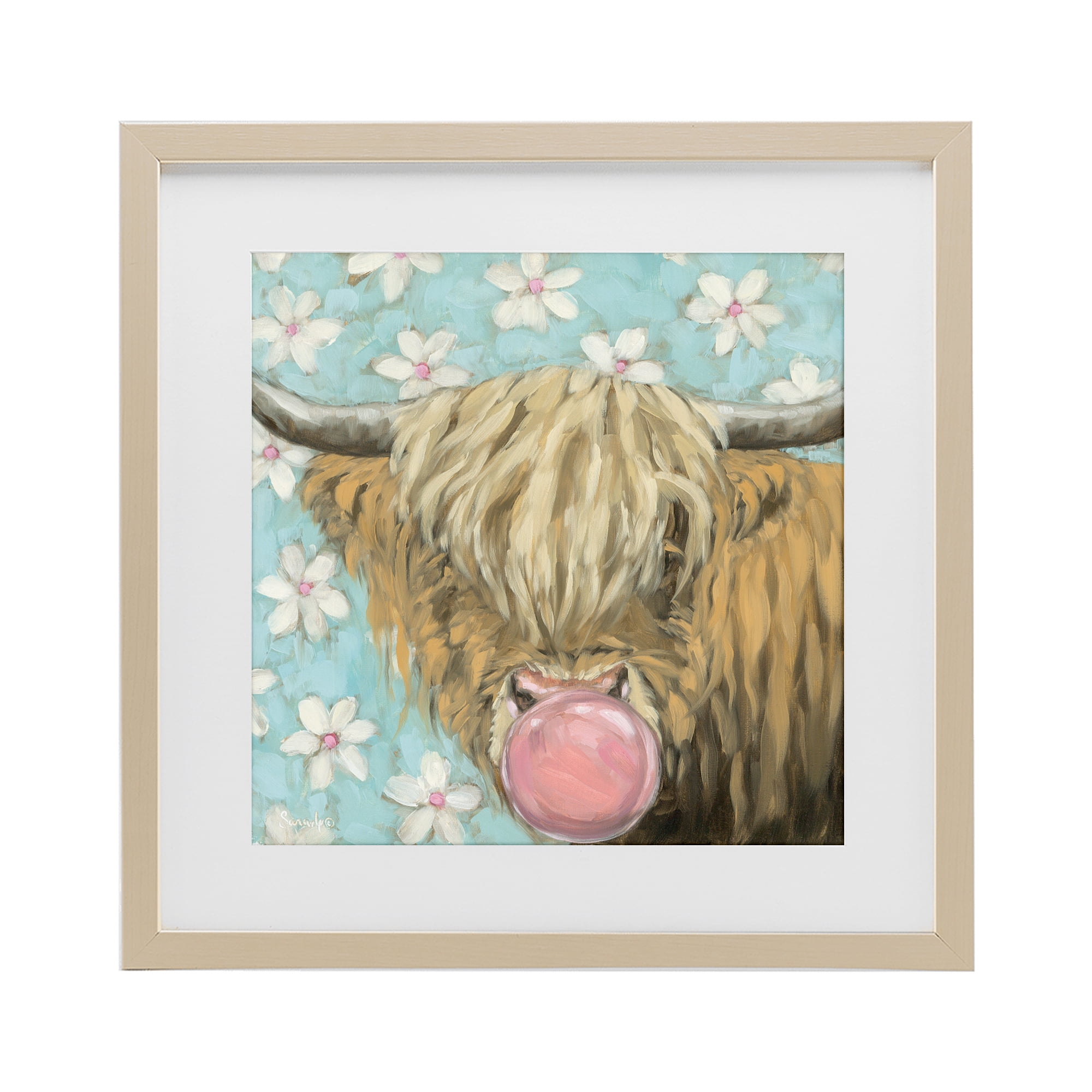 Stupell Industries Bubblegum Sweetie Cattle Birch Framed Print Under Glass, design by Sara G. Designs