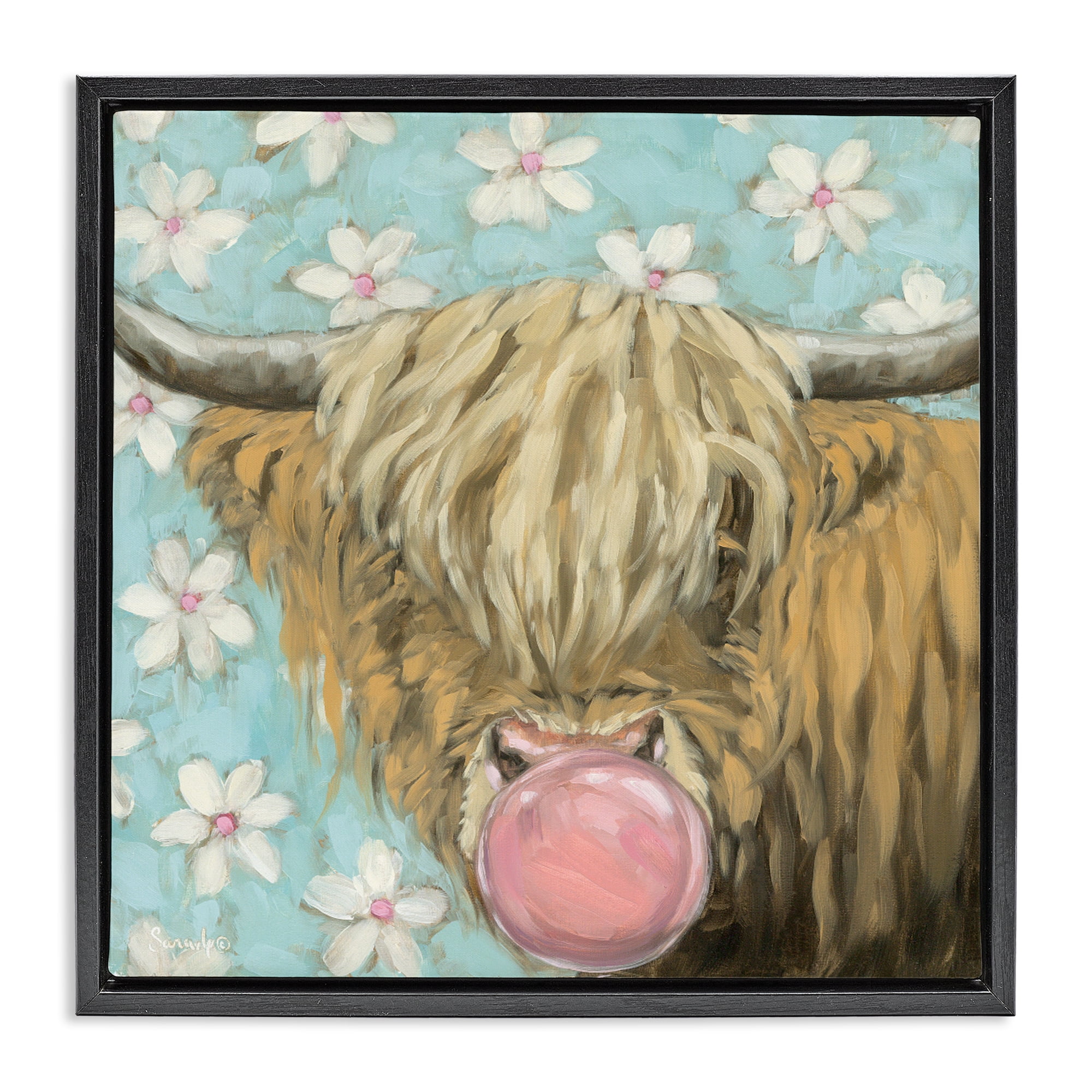 Stupell Industries Bubblegum Sweetie Cattle Black Framed Floater Canvas Wall Art, design by Sara G. Designs