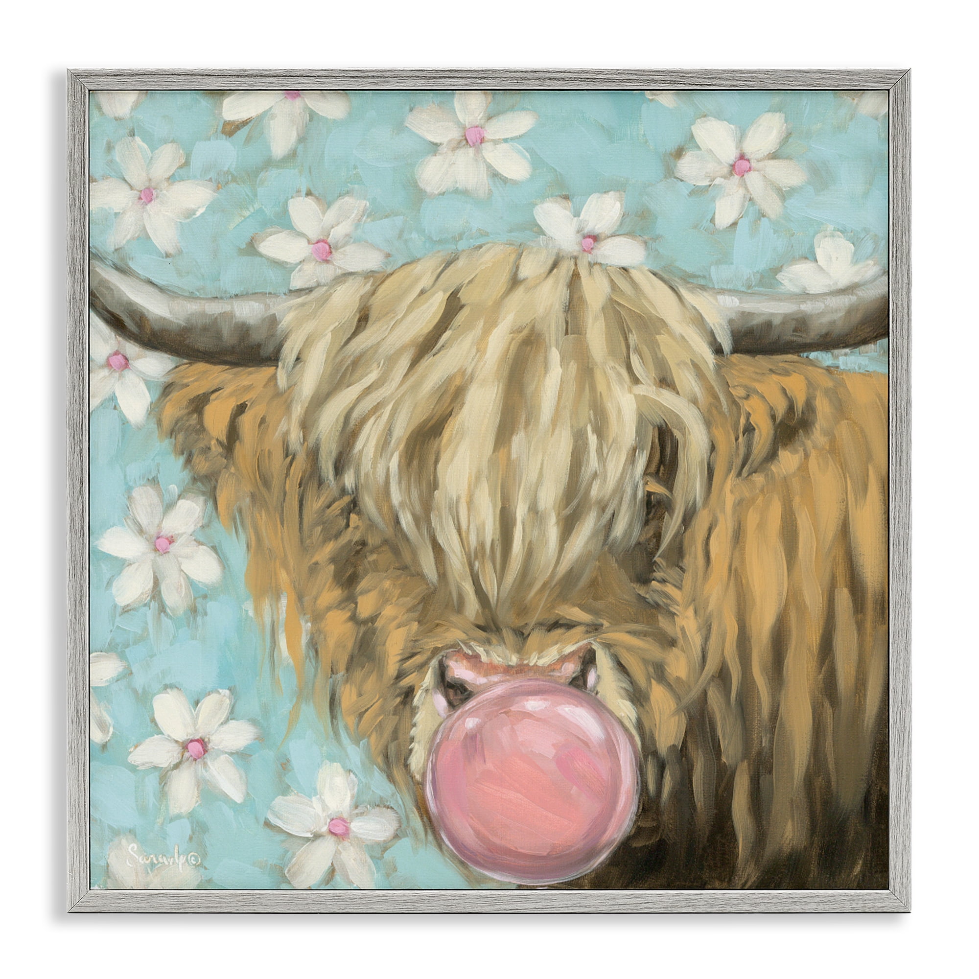 Stupell Industries Bubblegum Sweetie Cattle Gray Framed Giclee Art, design by Sara G. Designs