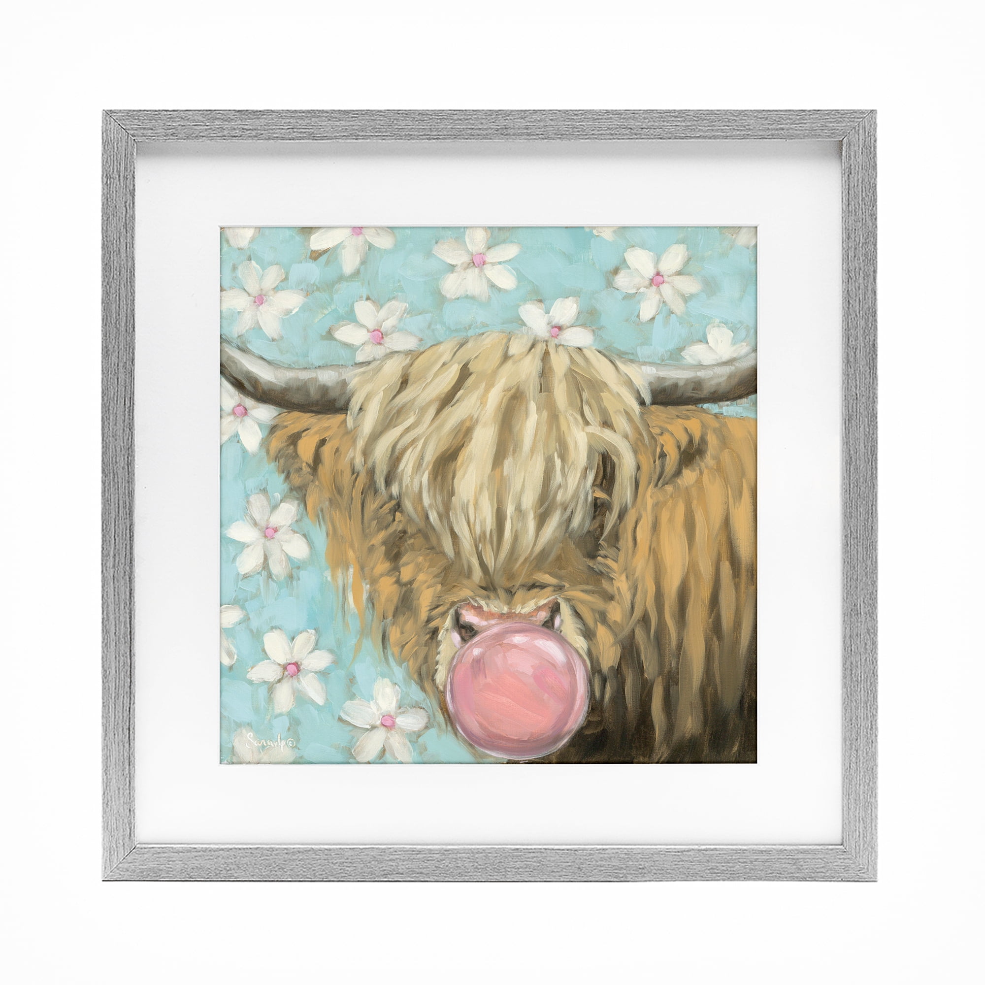 Stupell Industries Bubblegum Sweetie Cattle Gray Framed Print Under Glass, design by Sara G. Designs