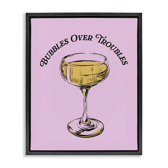 Stupell Industries Bubbles Over Troubles Food & Beverage Painting Black Floater Framed Canvas Art Print Wall Art, 17 x 21