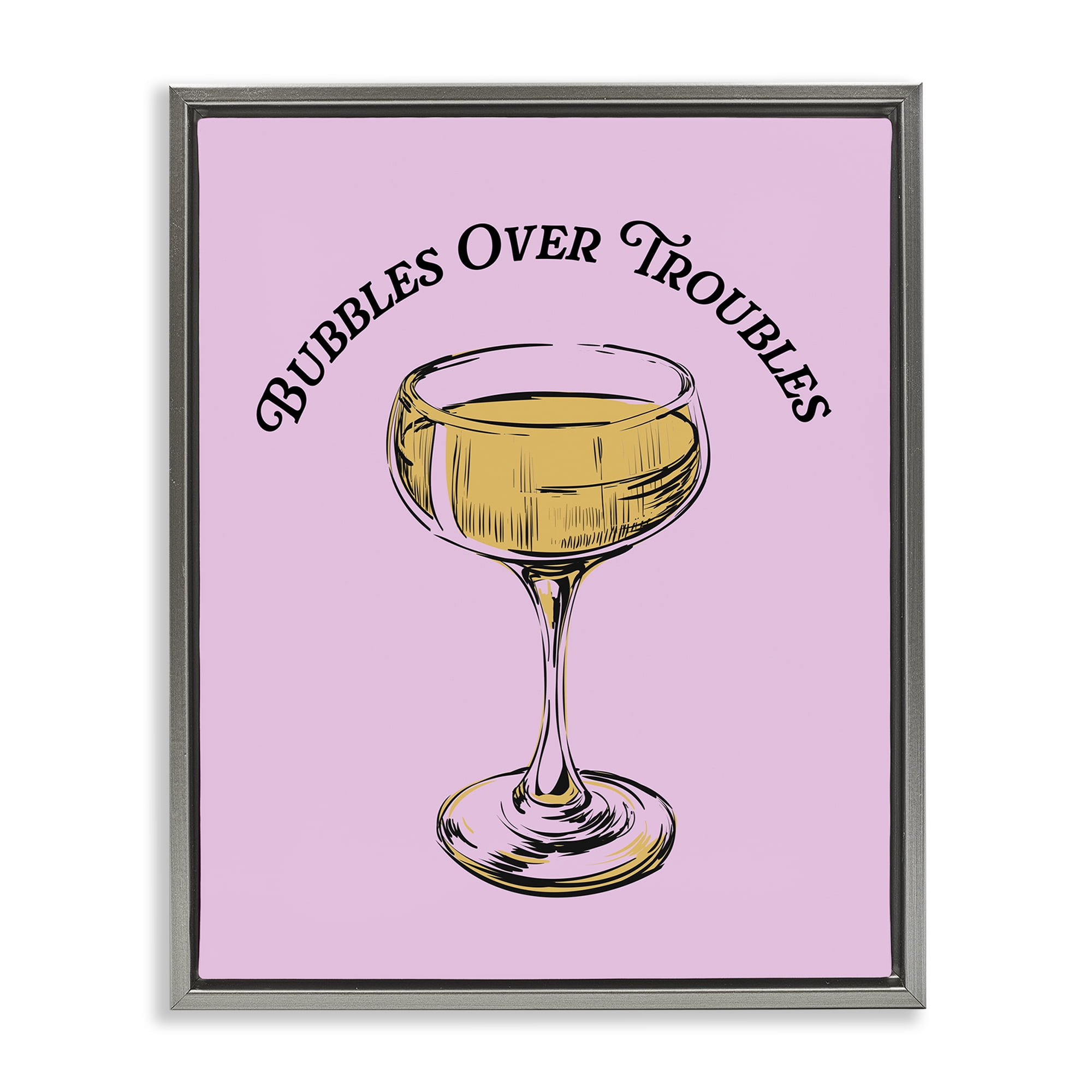 Stupell Industries Bubbles Over Troubles Food & Beverage Painting Gray Floater Framed Canvas Art Print Wall Art, 25 x 31