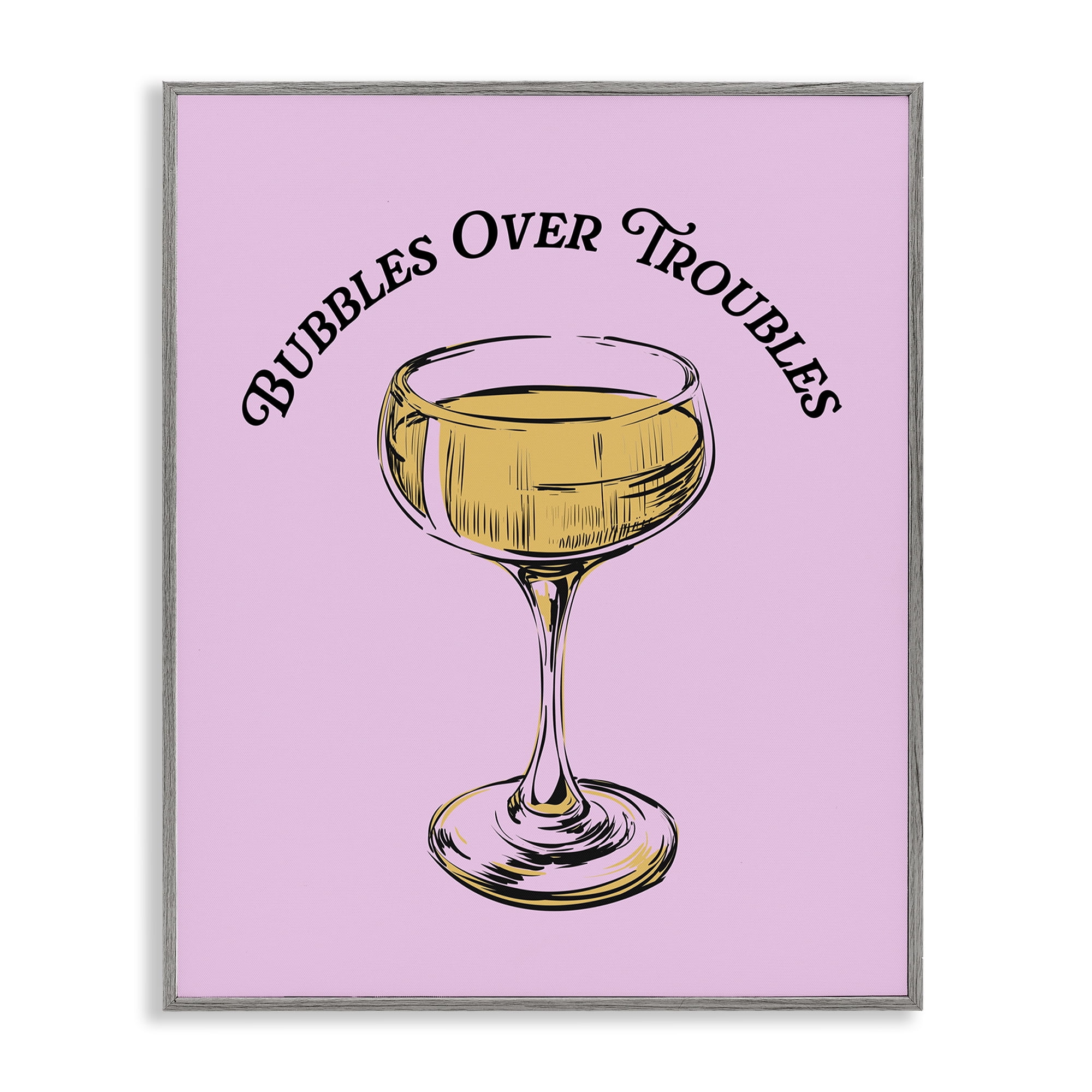 Stupell Industries Bubbles Over Troubles Food & Beverage Painting Gray Framed Art Print Wall Art, 11 x 14
