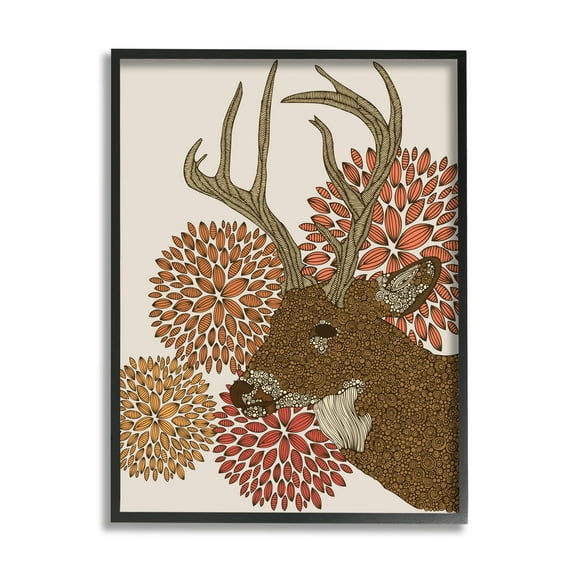 Stupell Industries Buck Deer Abstract Wildlife Botanical Intricate Patterns Graphic Art Black Framed Art Print Wall Art, Design by Valentina Harper