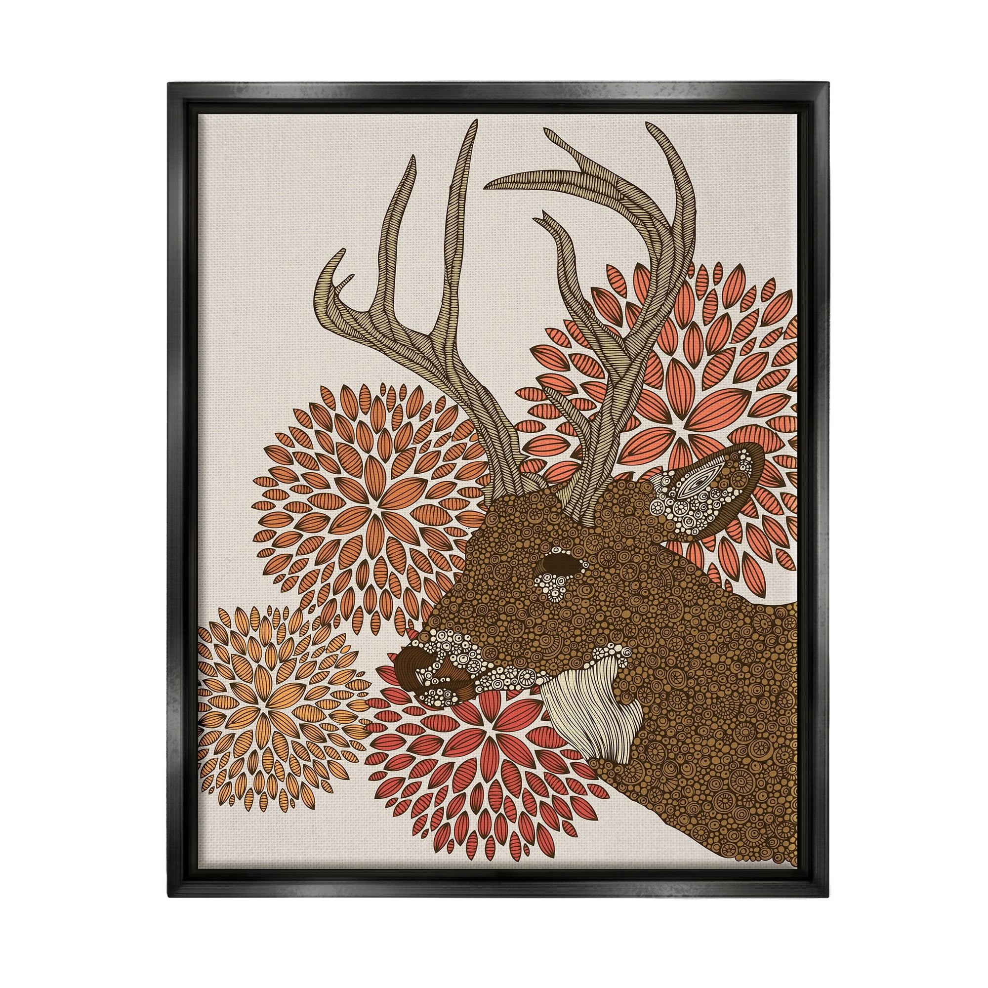 Stupell Industries Buck Deer Abstract Wildlife Botanical Intricate Patterns Graphic Art Jet Black Floating Framed Canvas Print Wall Art, Design by Valentina Harper
