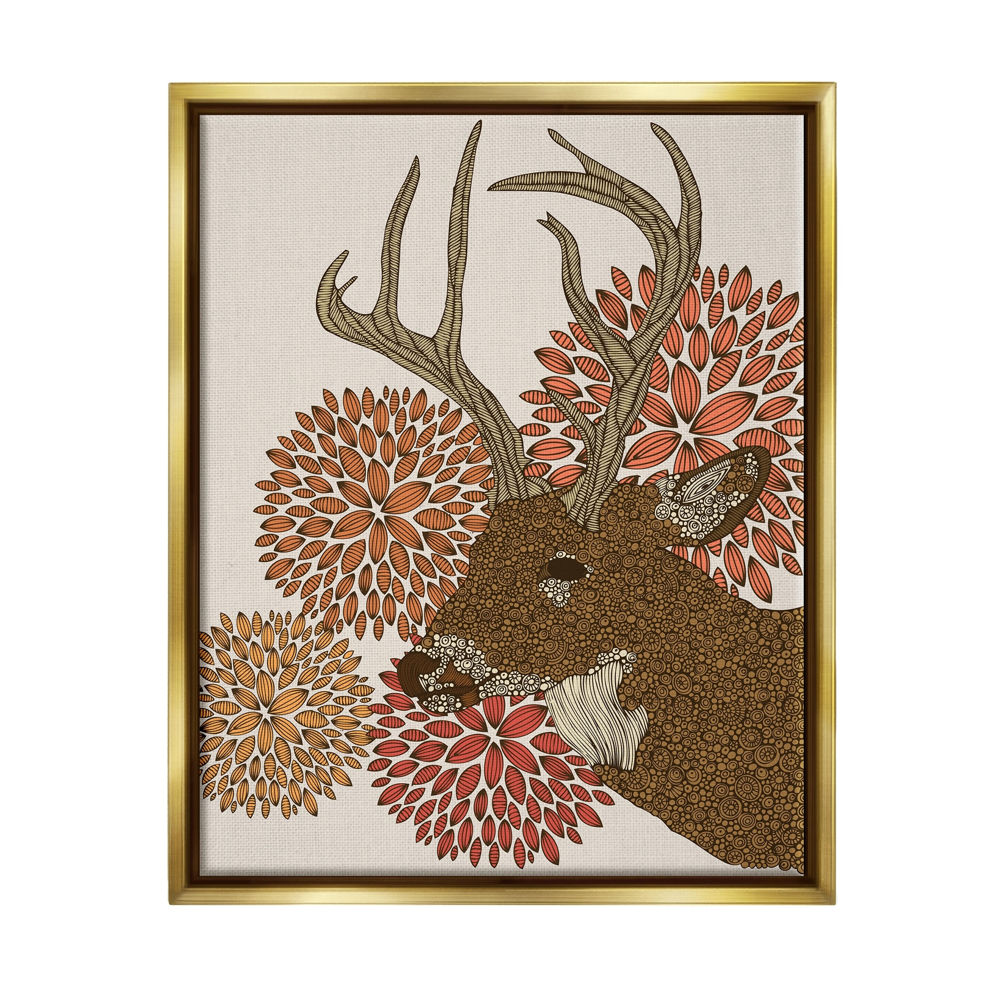 Stupell Industries Buck Deer Abstract Wildlife Botanical Intricate Patterns Graphic Art Metallic Gold Floating Framed Canvas Print Wall Art, Design by Valentina Harper