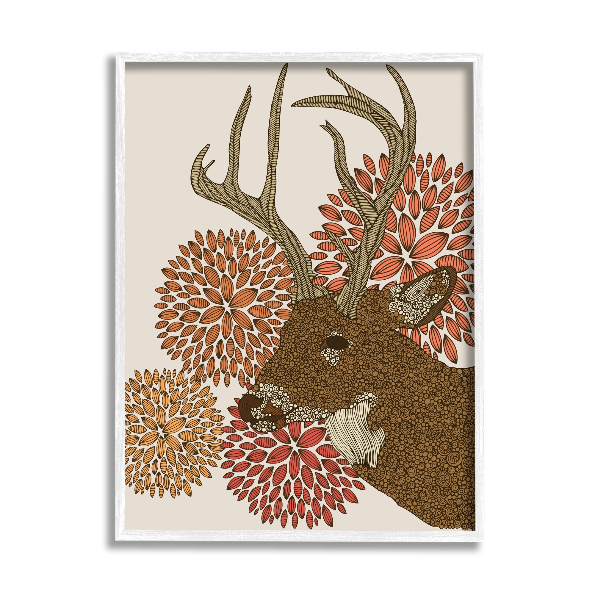 Stupell Industries Buck Deer Abstract Wildlife Botanical Intricate Patterns Graphic Art White Framed Art Print Wall Art, Design by Valentina Harper