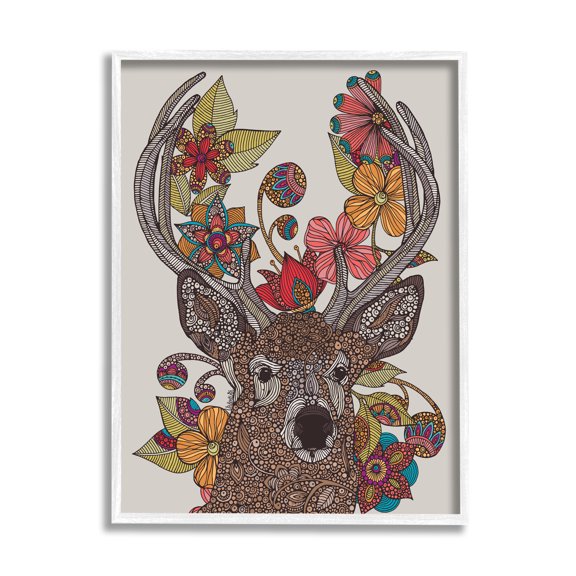 Stupell Industries Buck Deer Portrait Interwoven Flower Mandala Fractals Graphic Art White Framed Art Print Wall Art, Design by Valentina Harper