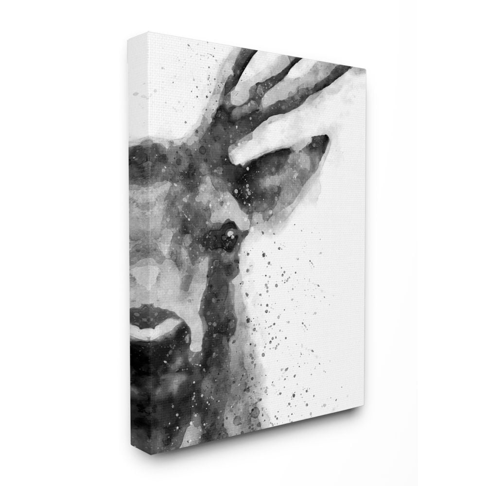 Stupell Industries Buck Reindeer Antlers Wild Forest Animal Black White Canvas Wall Art Design by Brandon Wong, 36" x 48"