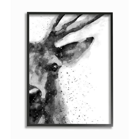 Stupell Industries Buck Reindeer Antlers Wild Forest Animal Black White Framed Wall Art Design by Brandon Wong, 16" x 20", Black Framed