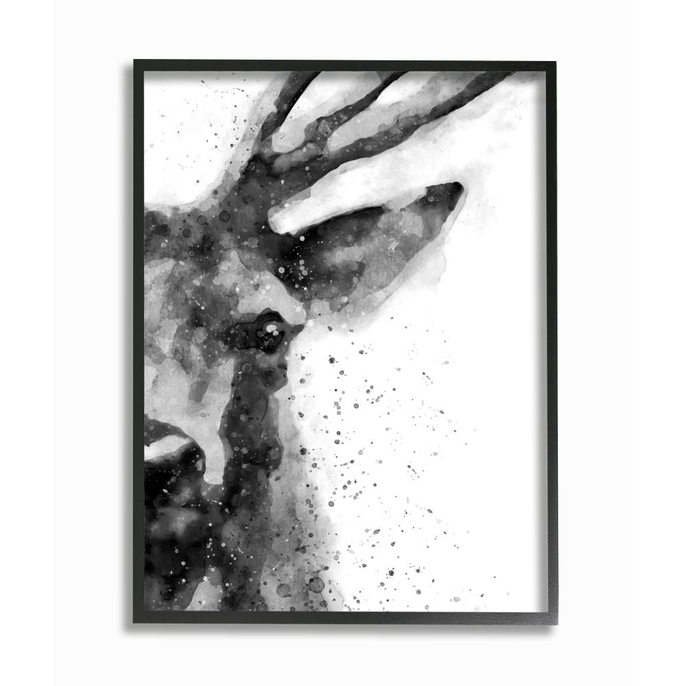 Stupell Industries Buck Reindeer Antlers Wild Forest Animal Black White Framed Wall Art Design by Brandon Wong, 24" x 30", Black Framed