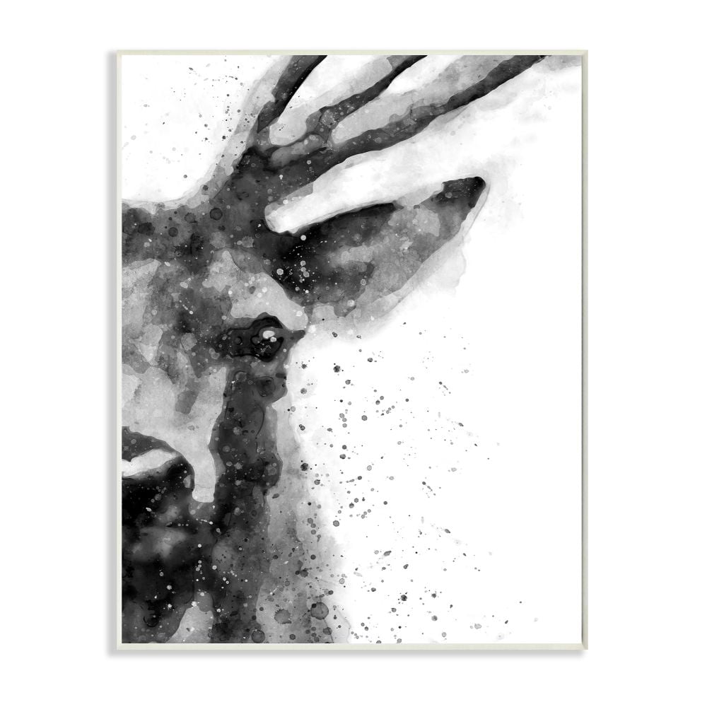 Stupell Industries Buck Reindeer Antlers Wild Forest Animal Black White Paintings Unframed Art Print Wall Art, 13x19, by Brandon Wong