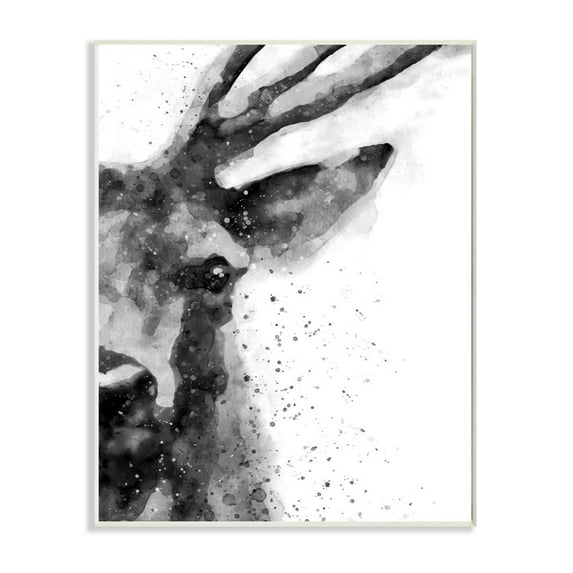 Stupell Industries Buck Reindeer Antlers Wild Forest Animal Black White Paintings Unframed Art Print Wall Art, 13x19, by Brandon Wong
