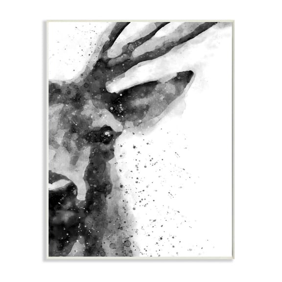 Stupell Industries Buck Reindeer Antlers Wild Forest Animal Black White Paintings Unframed Art Print Wall Art, 13x19, by Brandon Wong