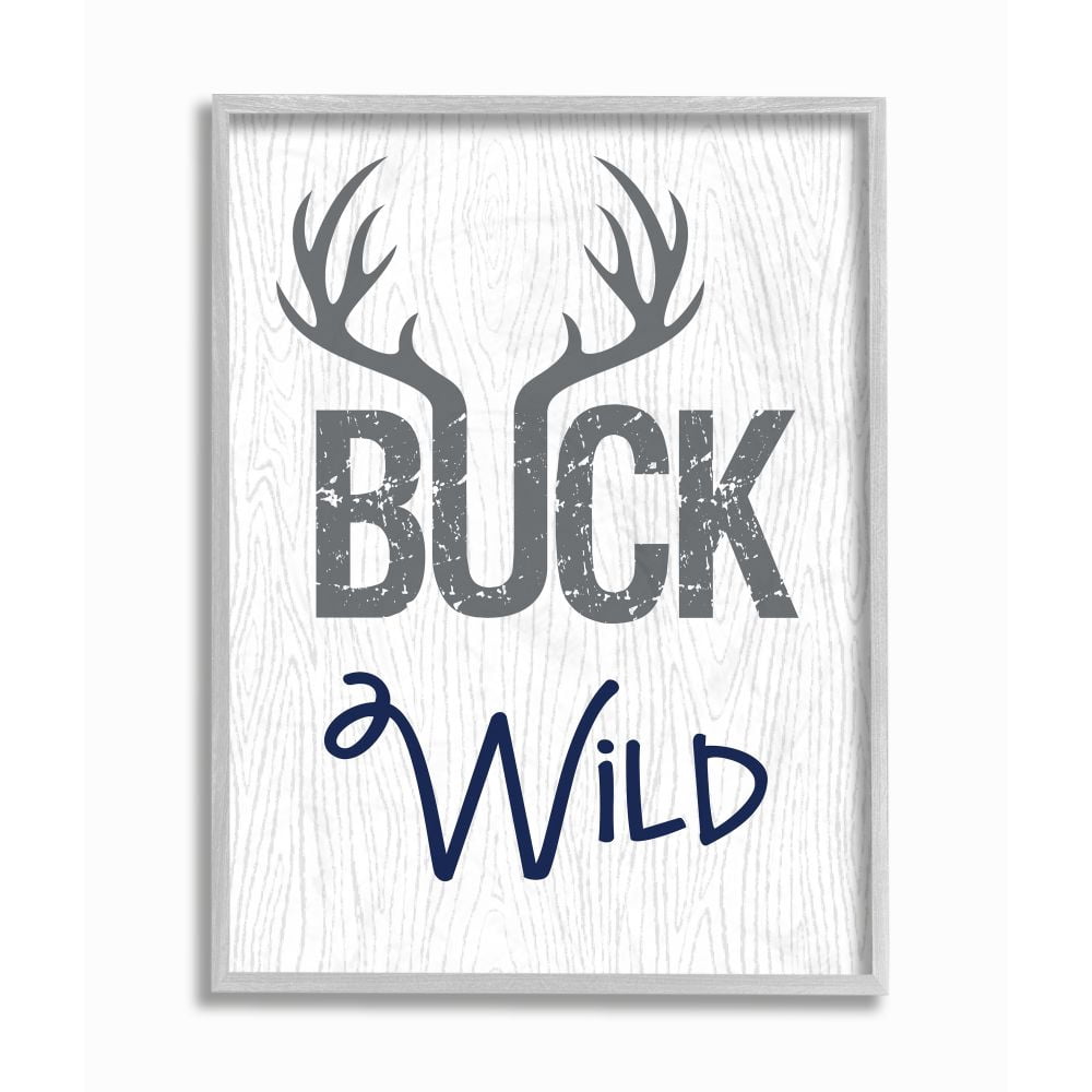 Stupell Industries Buck Wild Phrase Antler Typography Kids' Rustic Sign Framed Wall Art Design by Ashley Calhoun