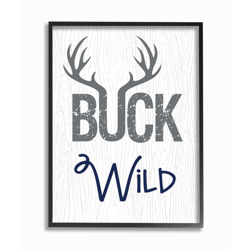Stupell Industries Buck Wild Phrase Antler Typography Kids' Rustic Sign Framed Wall Art Design by Ashley Calhoun, 24" x 30", Black Framed