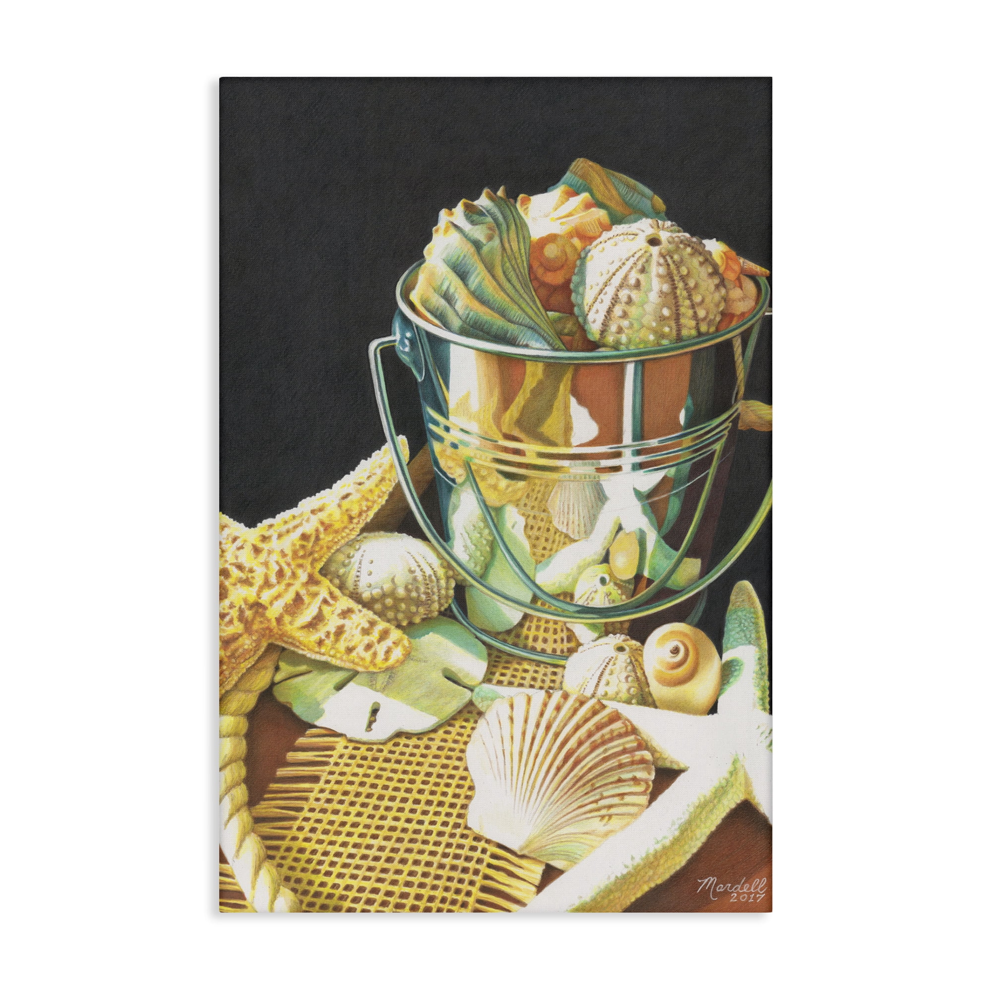 Stupell Industries Bucket Of Seashells Coastal Painting Gallery Wrapped Canvas Art Print Wall Art, 16 x 24