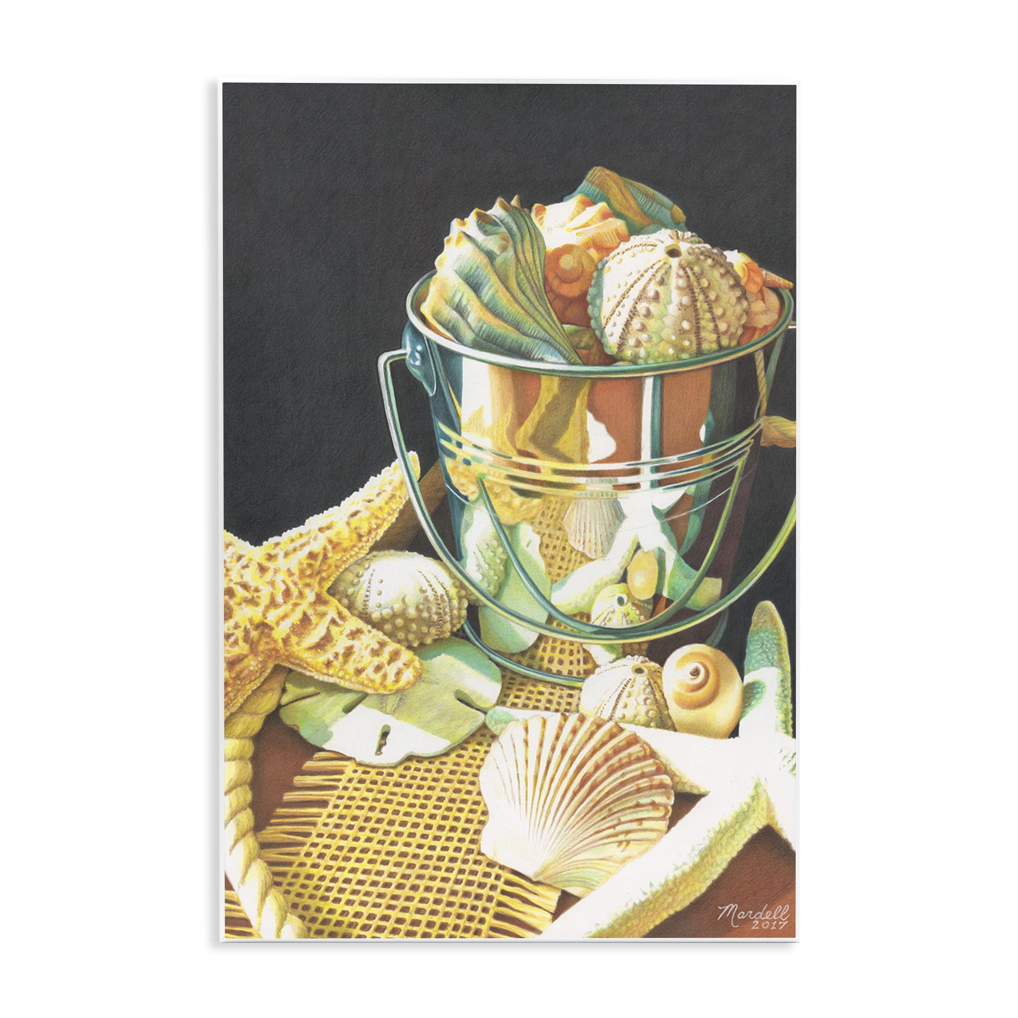 Stupell Industries Bucket Of Seashells Coastal Painting Unframed Art Print Wall Art, 10 x 15