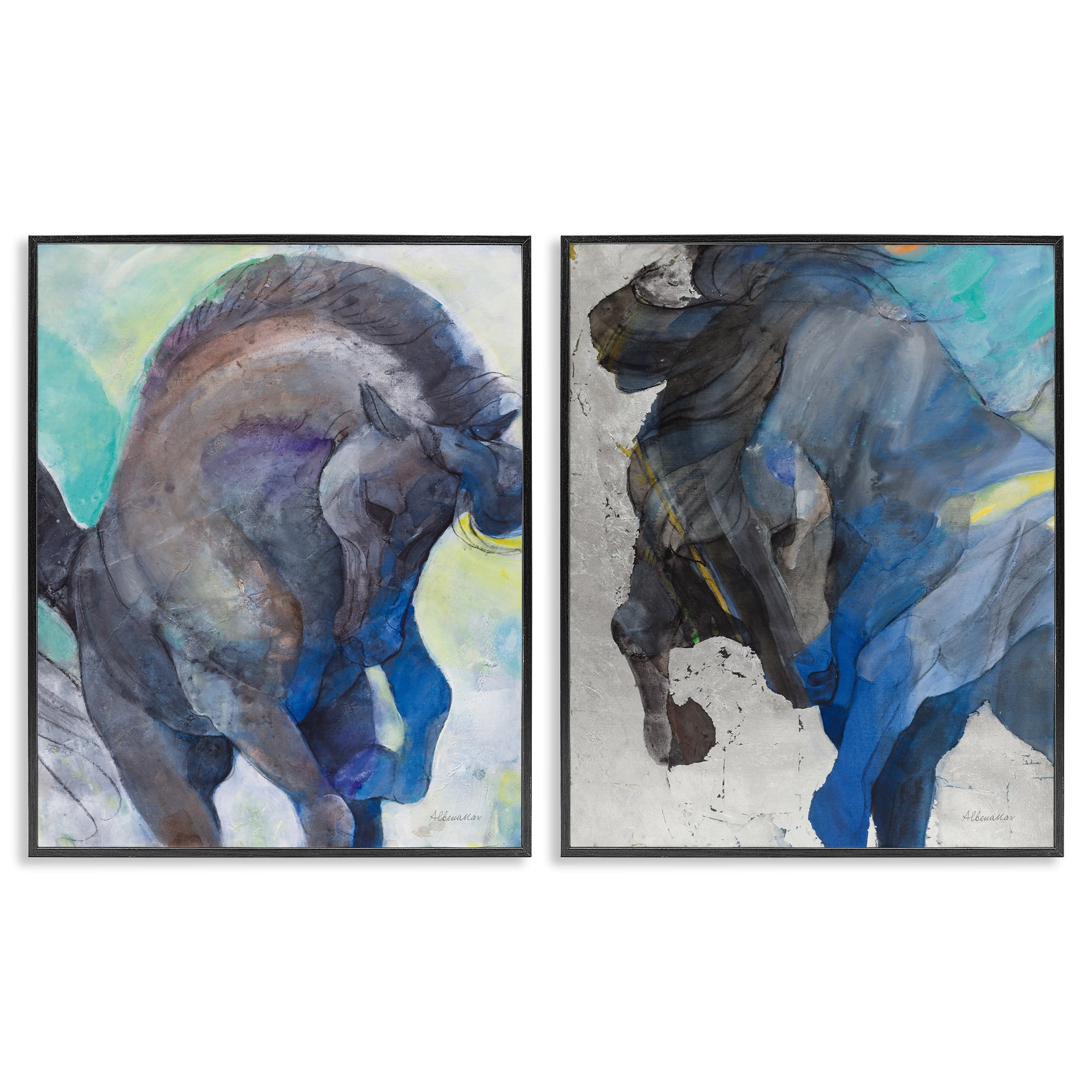Stupell Industries Bucking Horse Joyful Play Animals Painting Black Framed Art Print Wall Art, 11 x 14, Set of 2