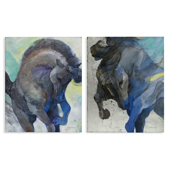 Stupell Industries Bucking Horse Joyful Play Animals Painting Wrapped Canvas Art Print Wall Art, 16 x 20, Set of 2