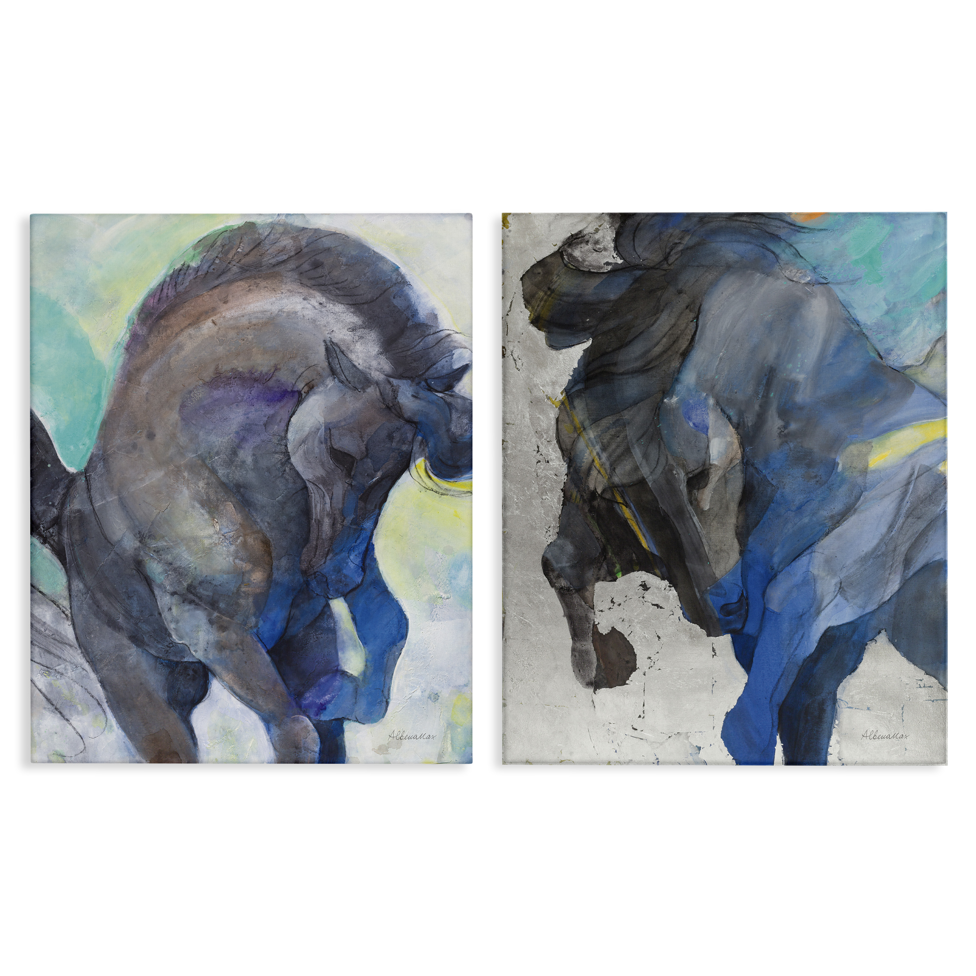 Stupell Industries Bucking Horse Joyful Play Animals Painting Wrapped Canvas Art Print Wall Art, 24 x 30, Set of 2