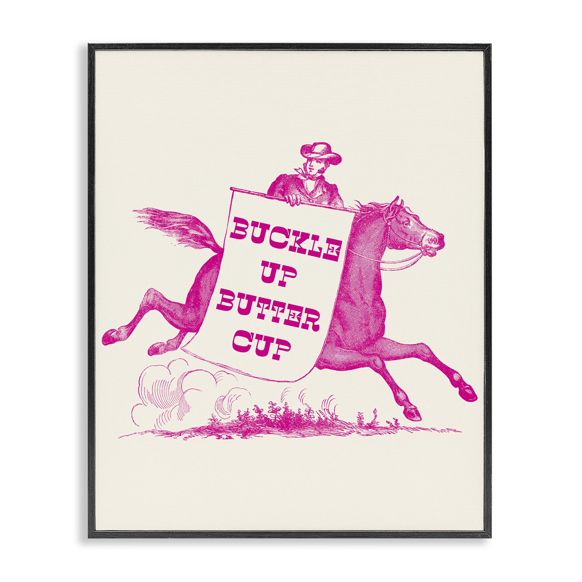 Stupell Industries Buckle Up Buttercup Cowboy Animals Painting Black Framed Art Print Wall Art, 24 x 30