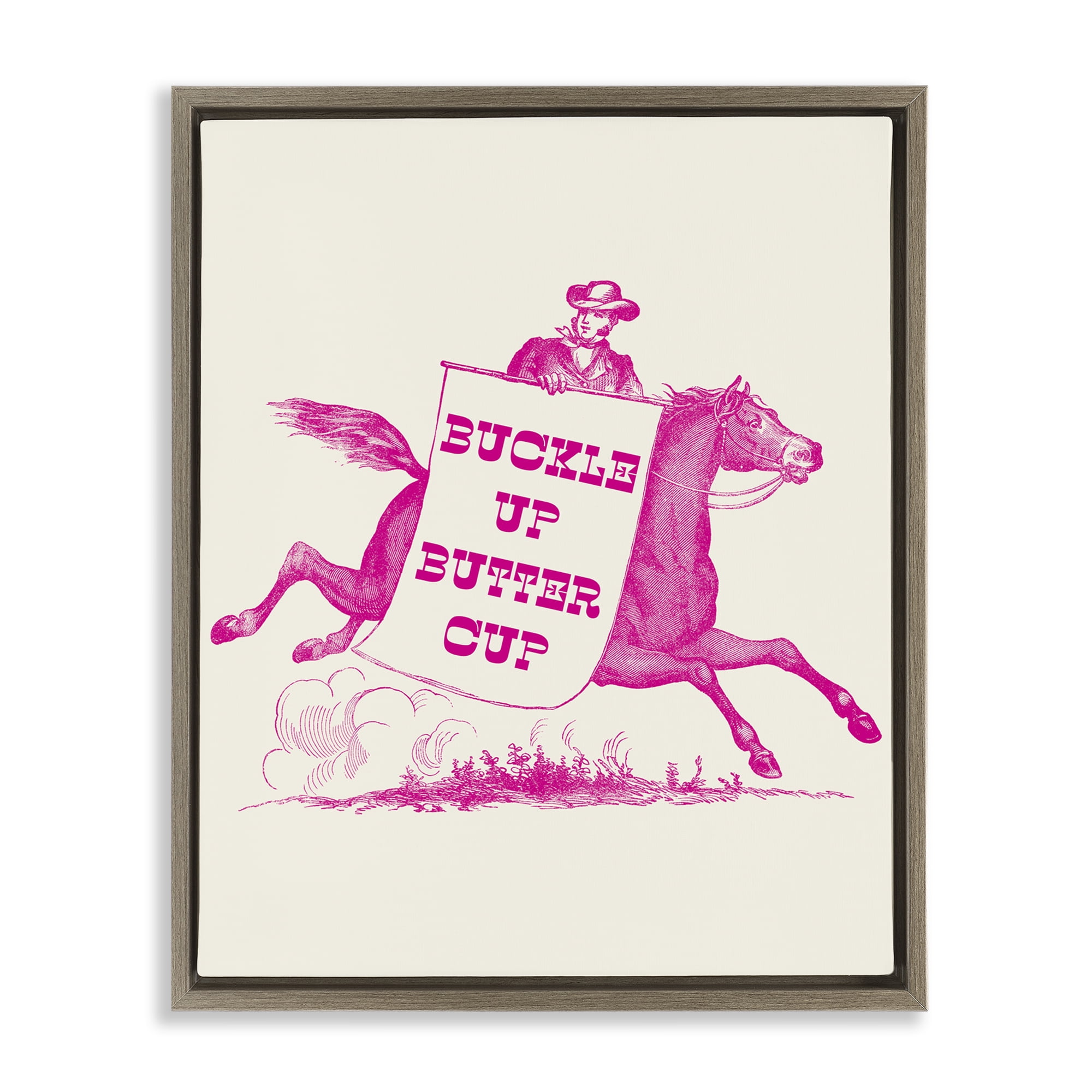 Stupell Industries Buckle Up Buttercup Cowboy Animals Painting Brown Floater Framed Canvas Art Print Wall Art, 25 x 31