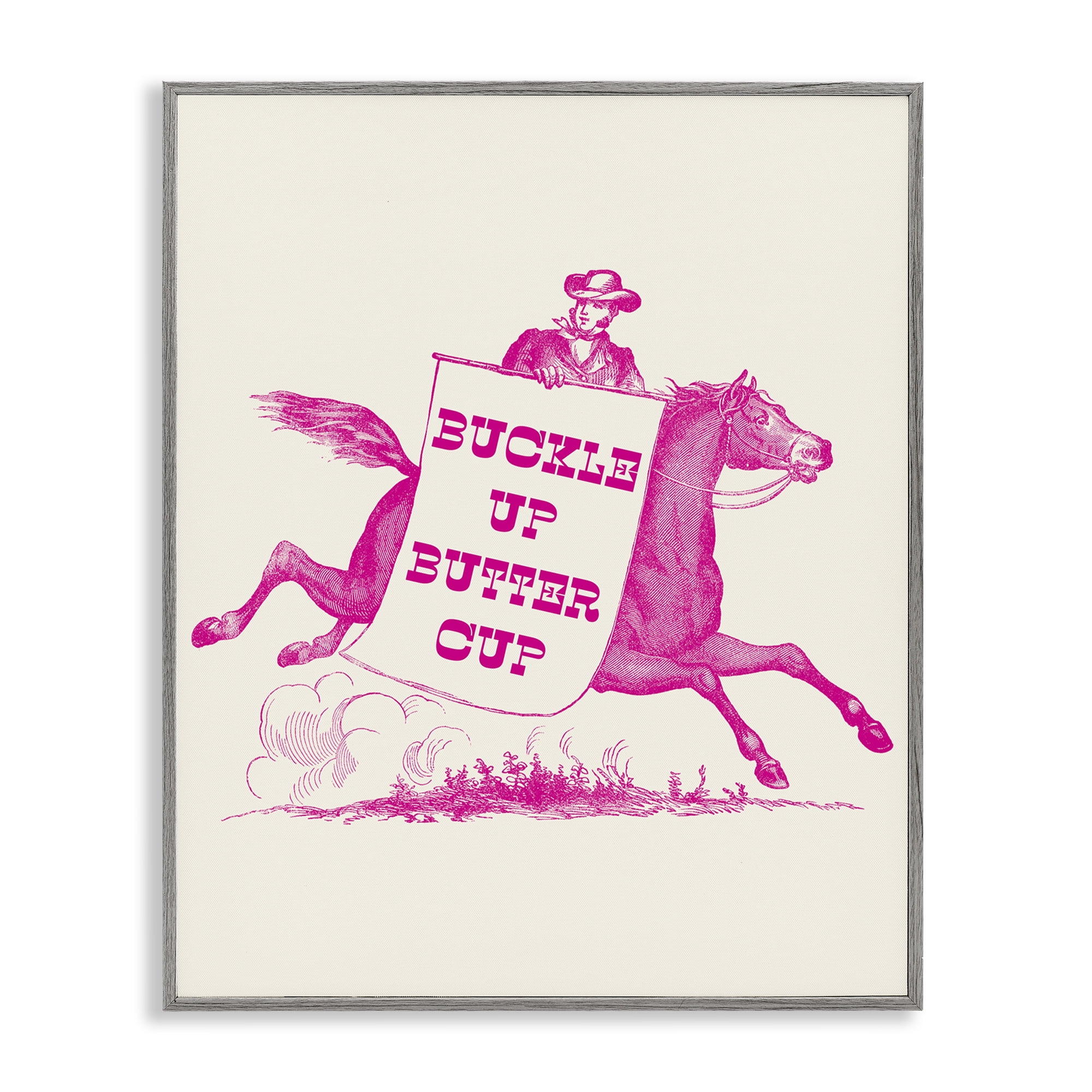 Stupell Industries Buckle Up Buttercup Cowboy Animals Painting Gray Framed Art Print Wall Art, 16 x 20