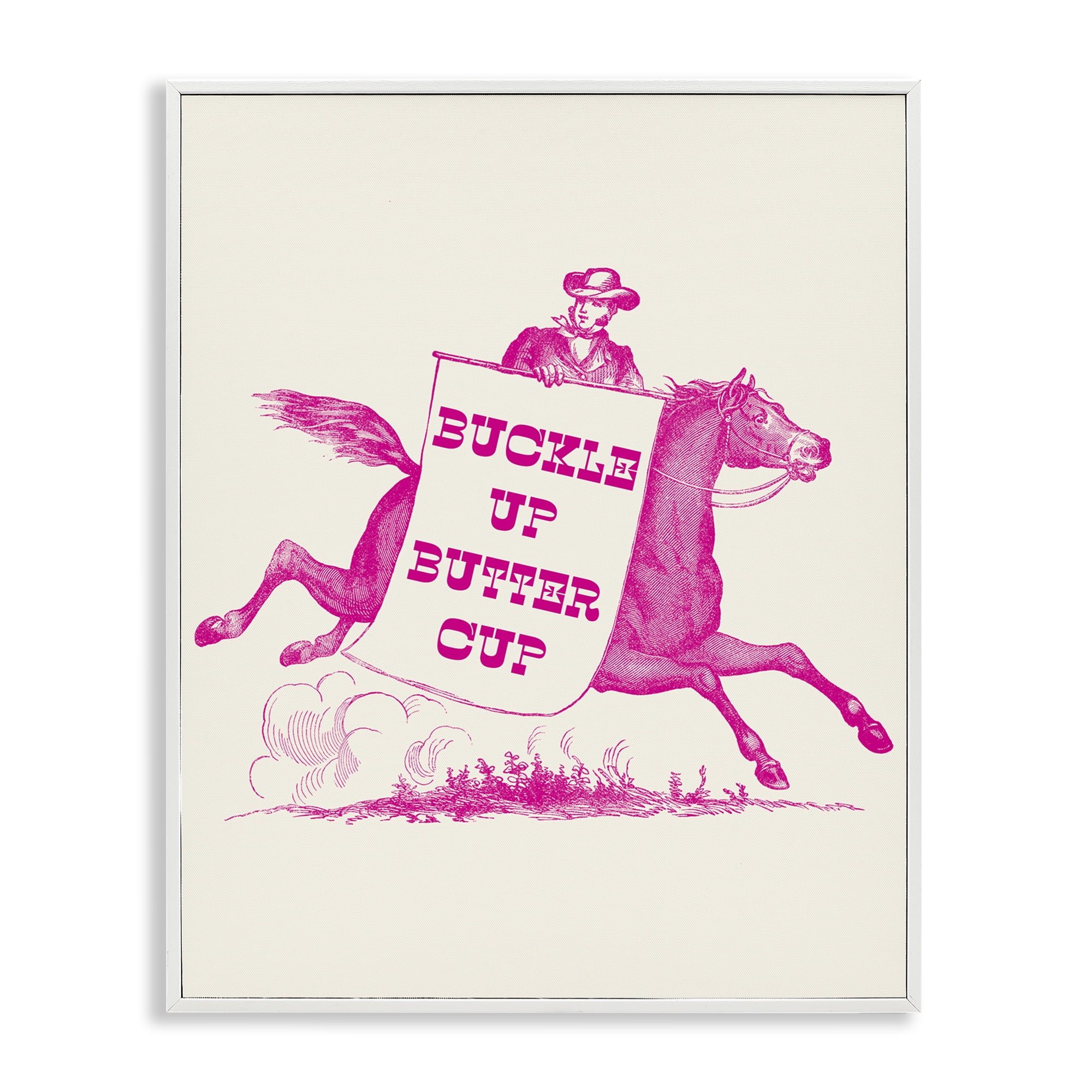 Stupell Industries Buckle Up Buttercup Cowboy Animals Painting White Framed Art Print Wall Art, 11 x 14
