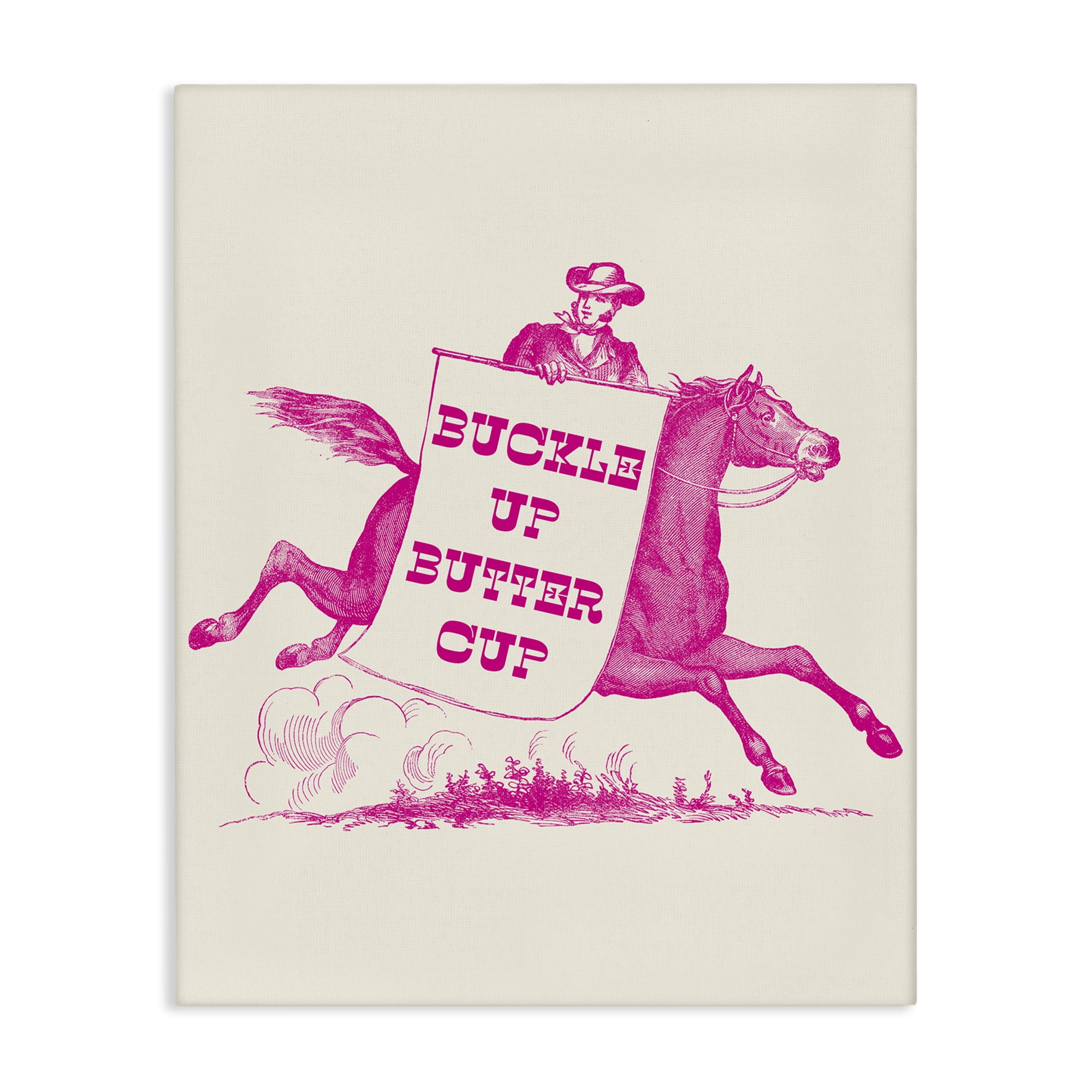 Stupell Industries Buckle Up Buttercup Cowboy Animals Painting Wrapped Canvas Art Print Wall Art, 30 x 40