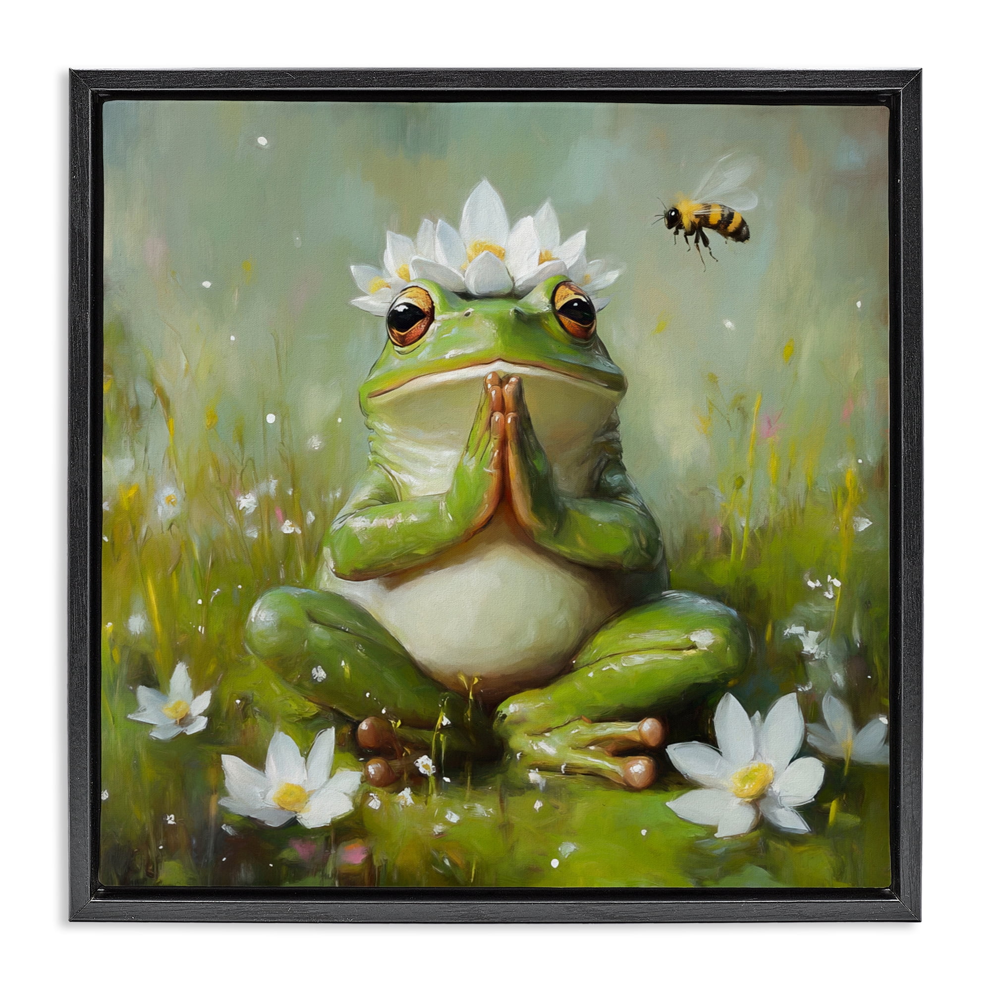 Stupell Industries Buddha Bullfrog Meditation Black Framed Floater Canvas Wall Art, design by Tina LeCour