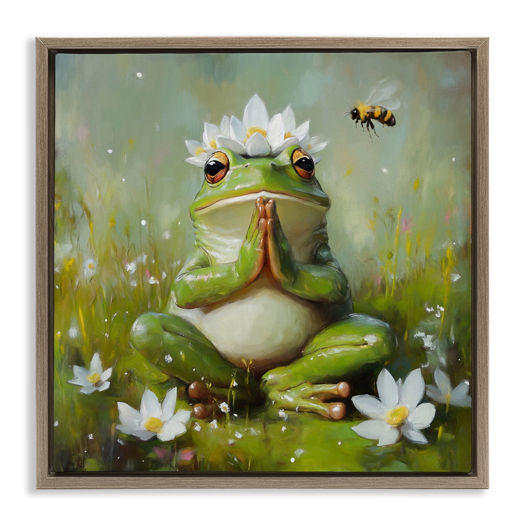 Stupell Industries Buddha Bullfrog Meditation Brown Framed Floater Canvas Wall Art, design by Tina LeCour