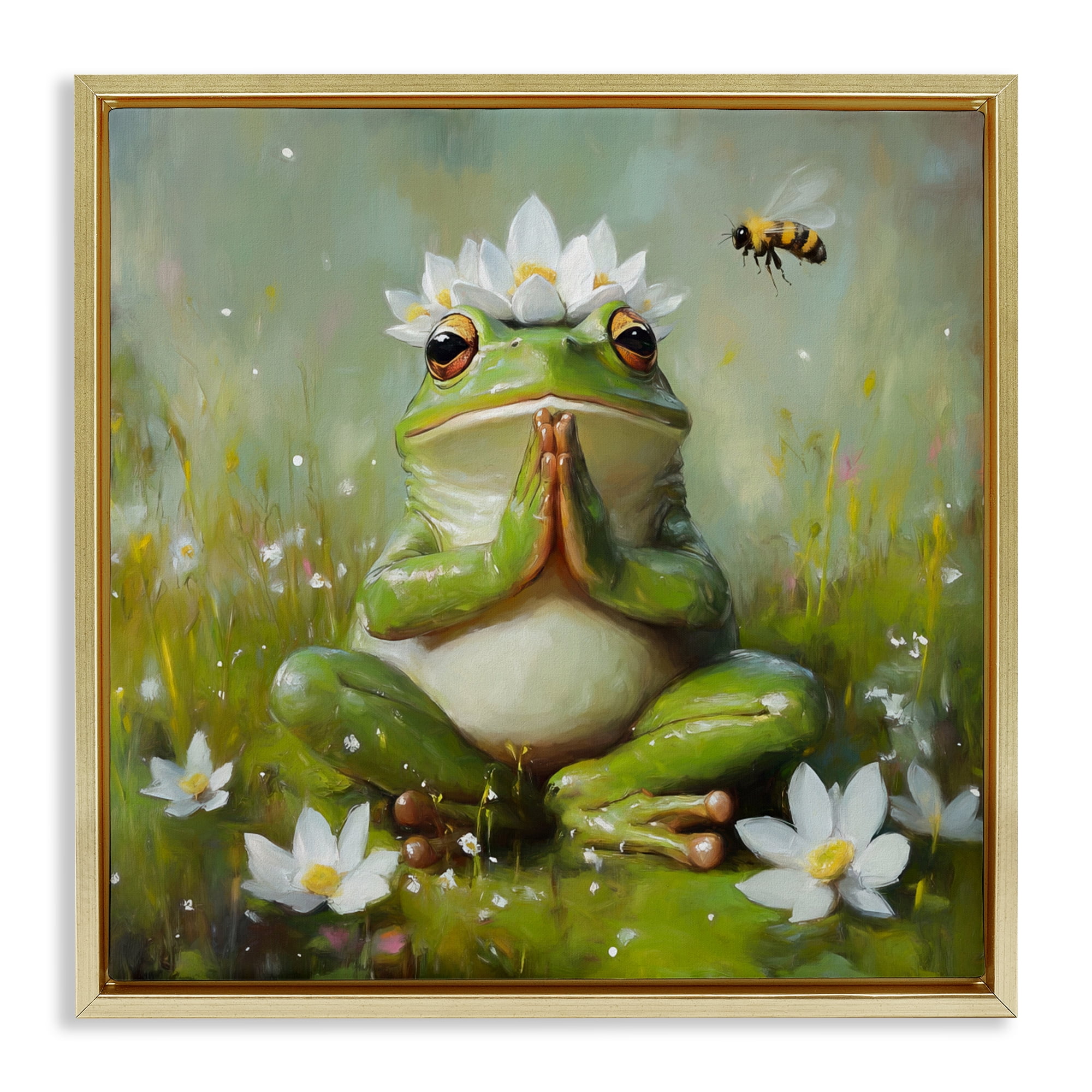 Stupell Industries Buddha Bullfrog Meditation Gold Framed Floater Canvas Wall Art, design by Tina LeCour