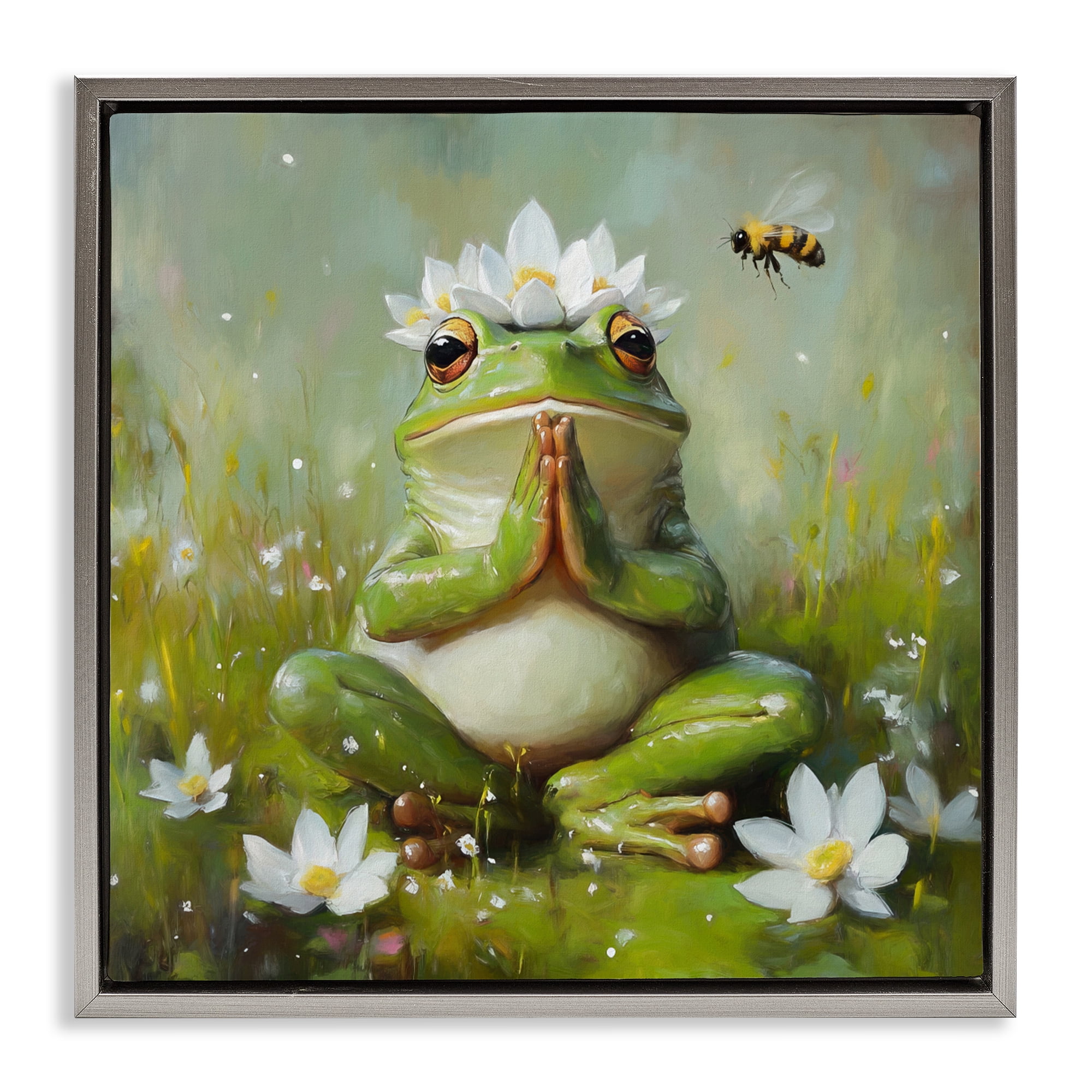 Stupell Industries Buddha Bullfrog Meditation Gray Framed Floater Canvas Wall Art, design by Tina LeCour