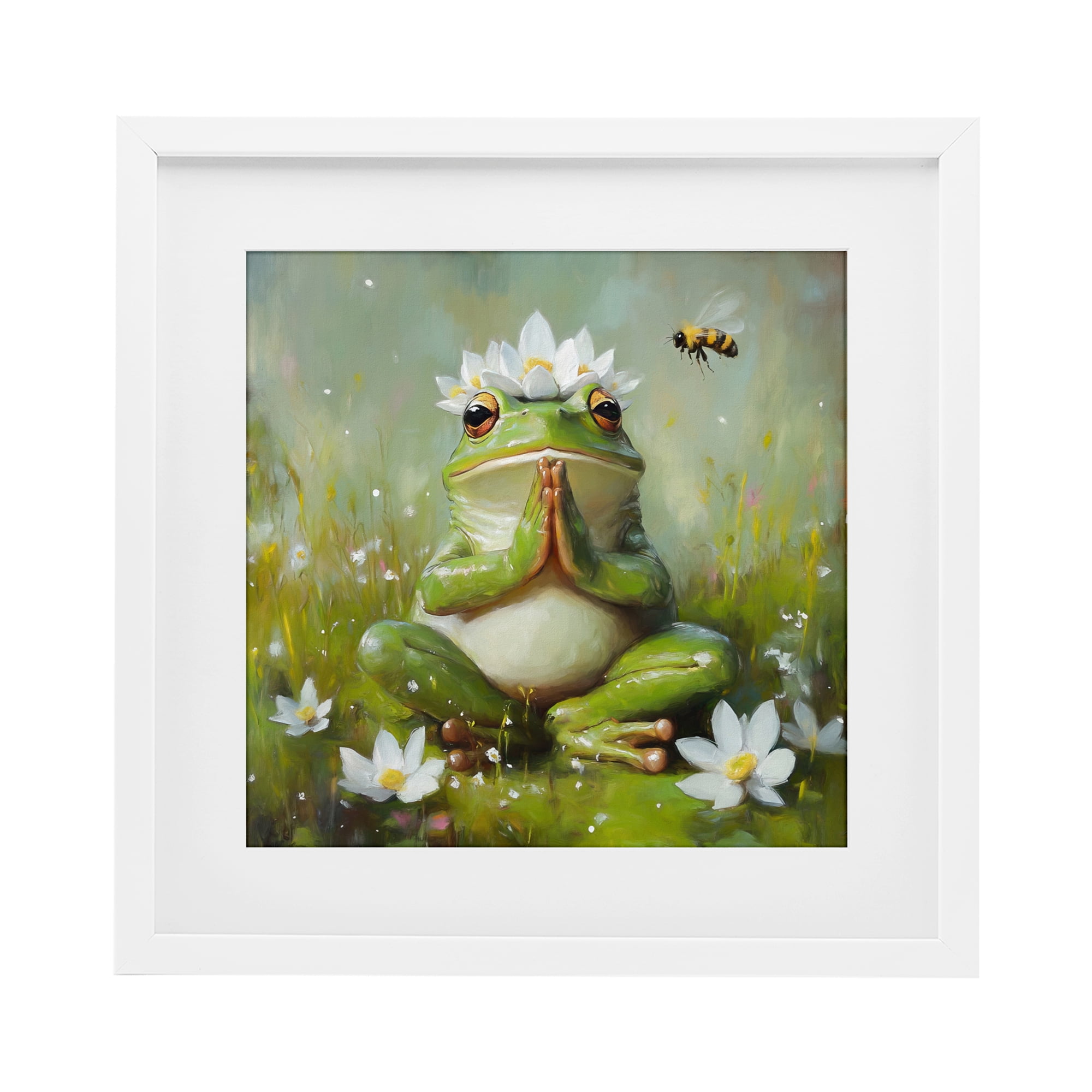 Stupell Industries Buddha Bullfrog Meditation White Framed Print Under Glass, design by Tina LeCour