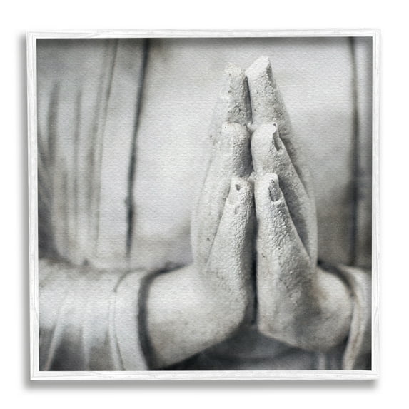Stupell Industries Buddha Prayer Hands Figurative Photography White Framed Art Print Wall Art, 12 x 12
