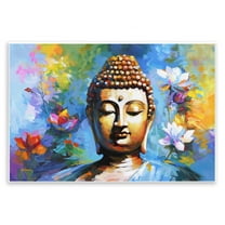 Stupell Industries Buddha with Bright Lotus People Painting Unframed Art Print Wall Art, 15 x 10
