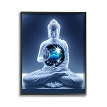 Stupell Industries Buddha with Disco Ball Novelty Painting Black Framed Art Print Wall Art, 11 x 14