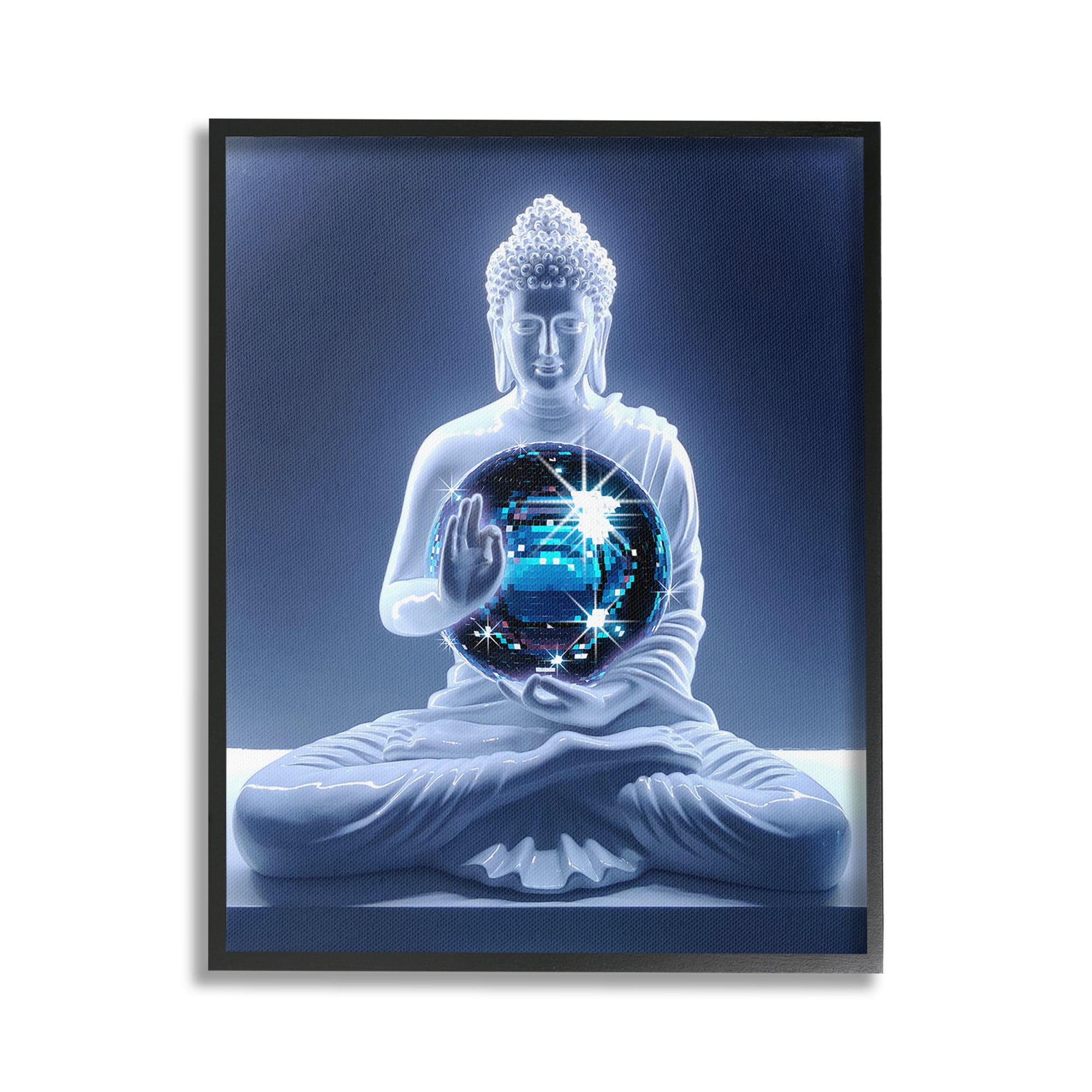 Stupell Industries Buddha with Disco Ball Novelty Painting Black Framed Art Print Wall Art, 16 x 20