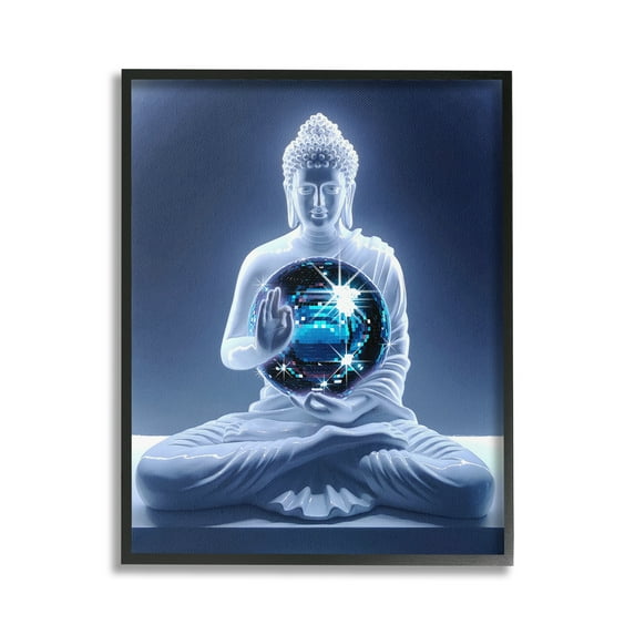 Stupell Industries Buddha with Disco Ball Novelty Painting Black Framed Art Print Wall Art, 24 x 30