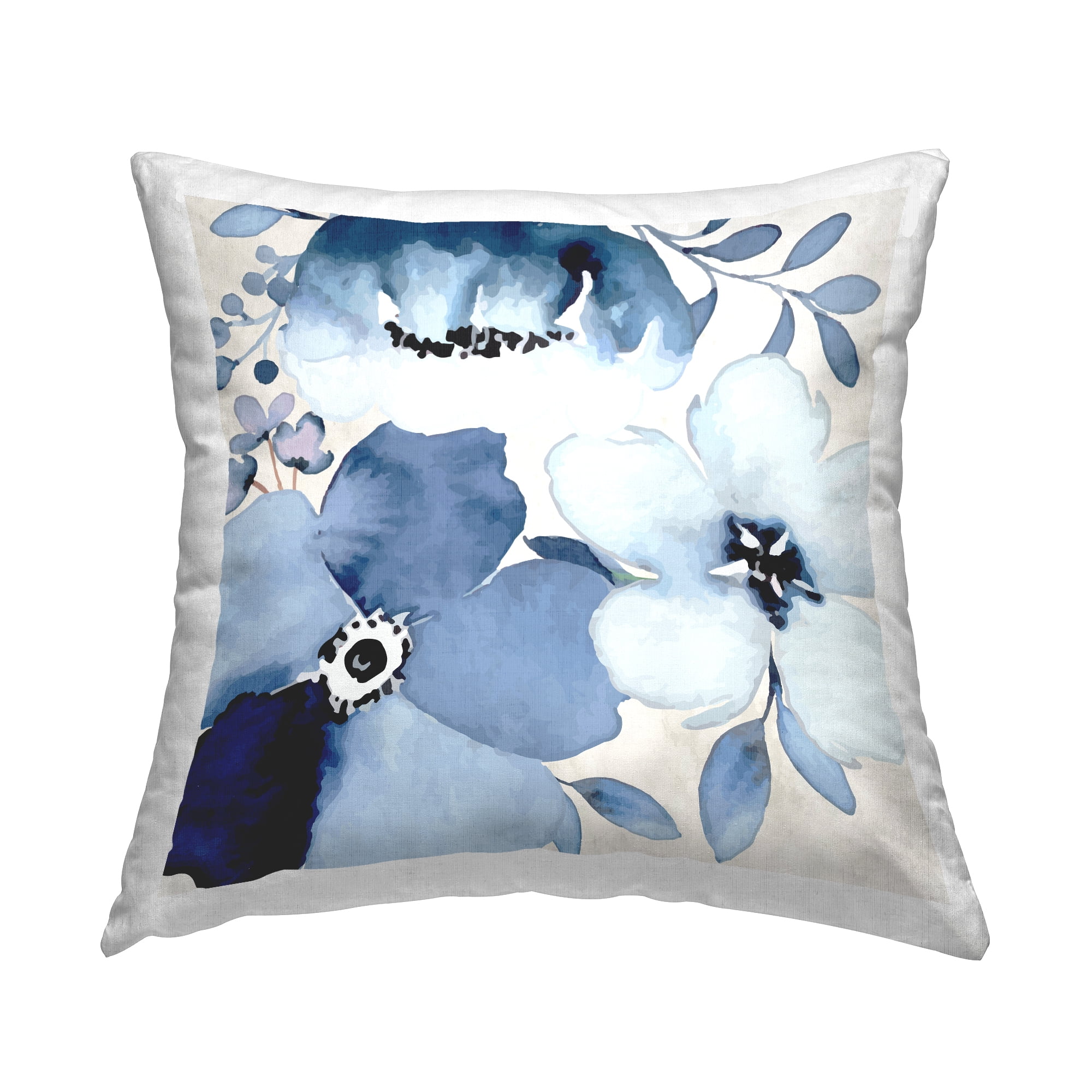Stupell Industries Budding Blue Flowers Leaves Printed Throw Pillow Design  by ND Art 