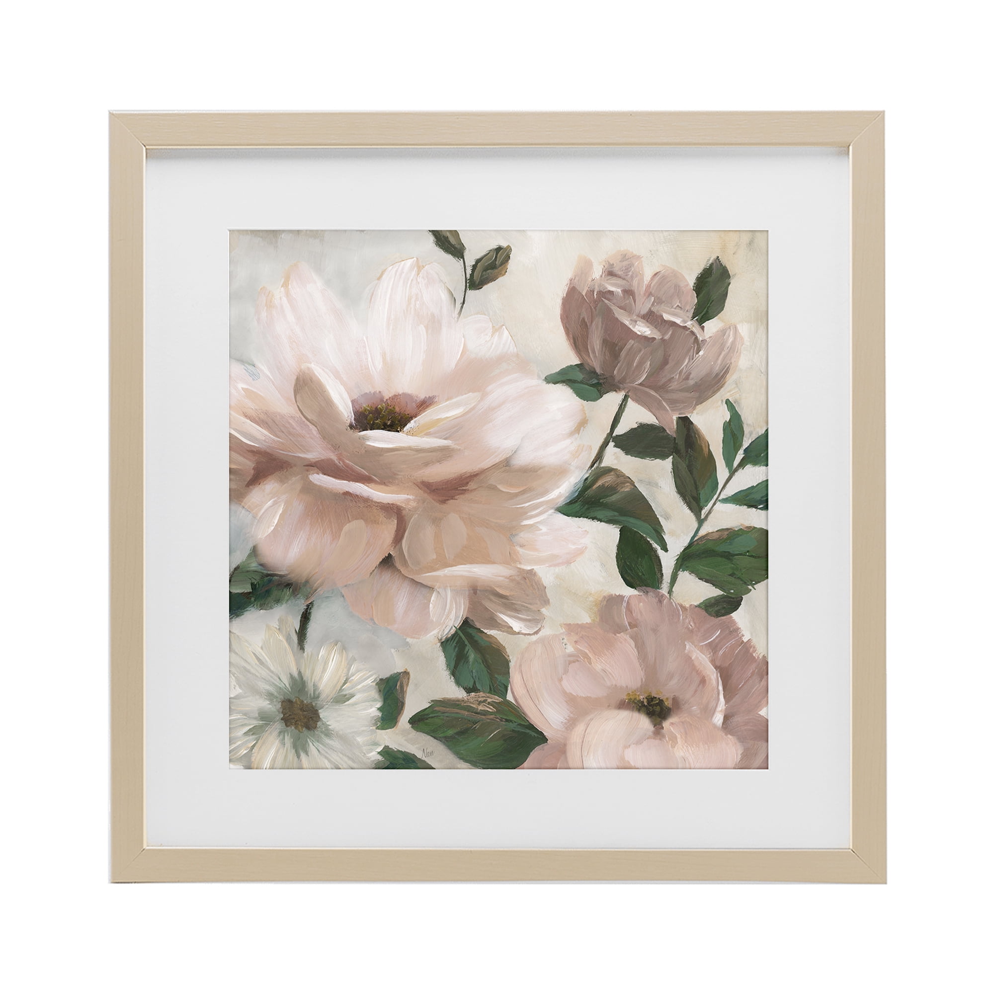 Stupell Industries Budding Blush Peonies & Leaves Birch Framed Print Under Glass, design by Nan