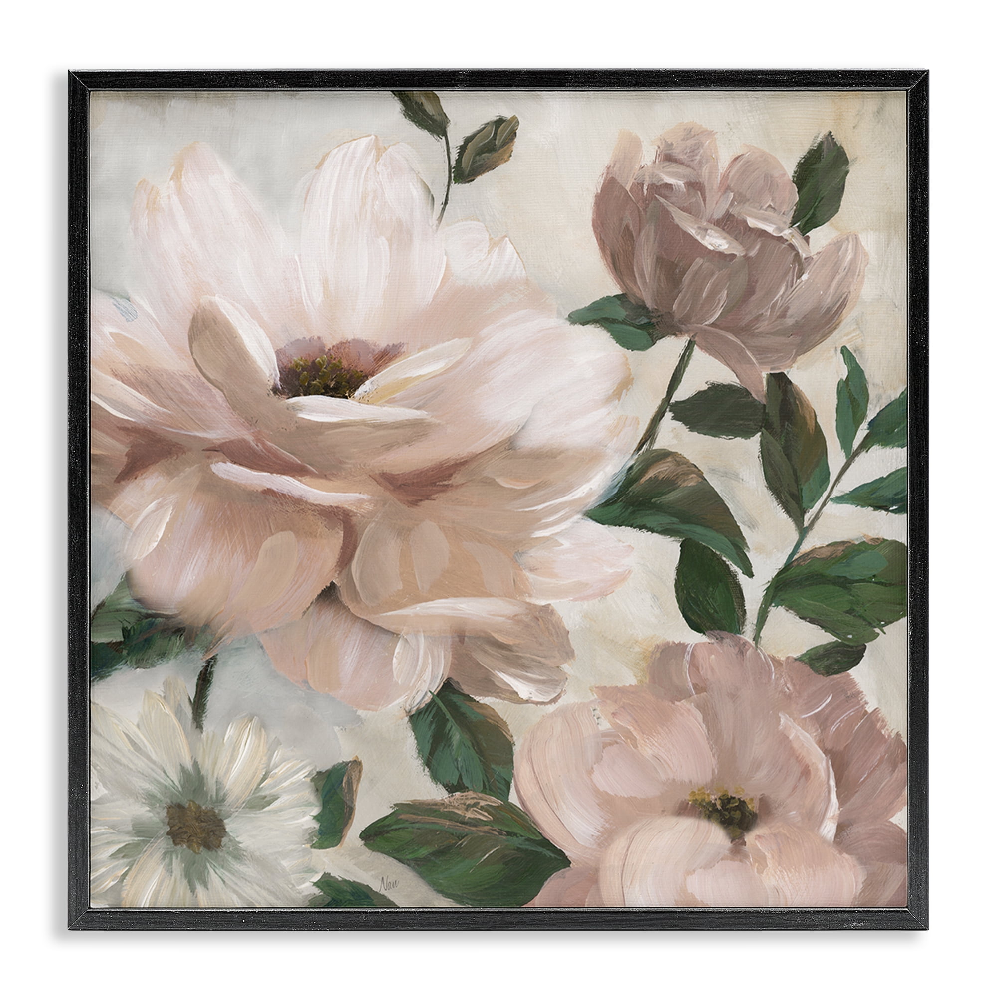 Stupell Industries Budding Blush Peonies & Leaves Black Framed Giclee Art, design by Nan