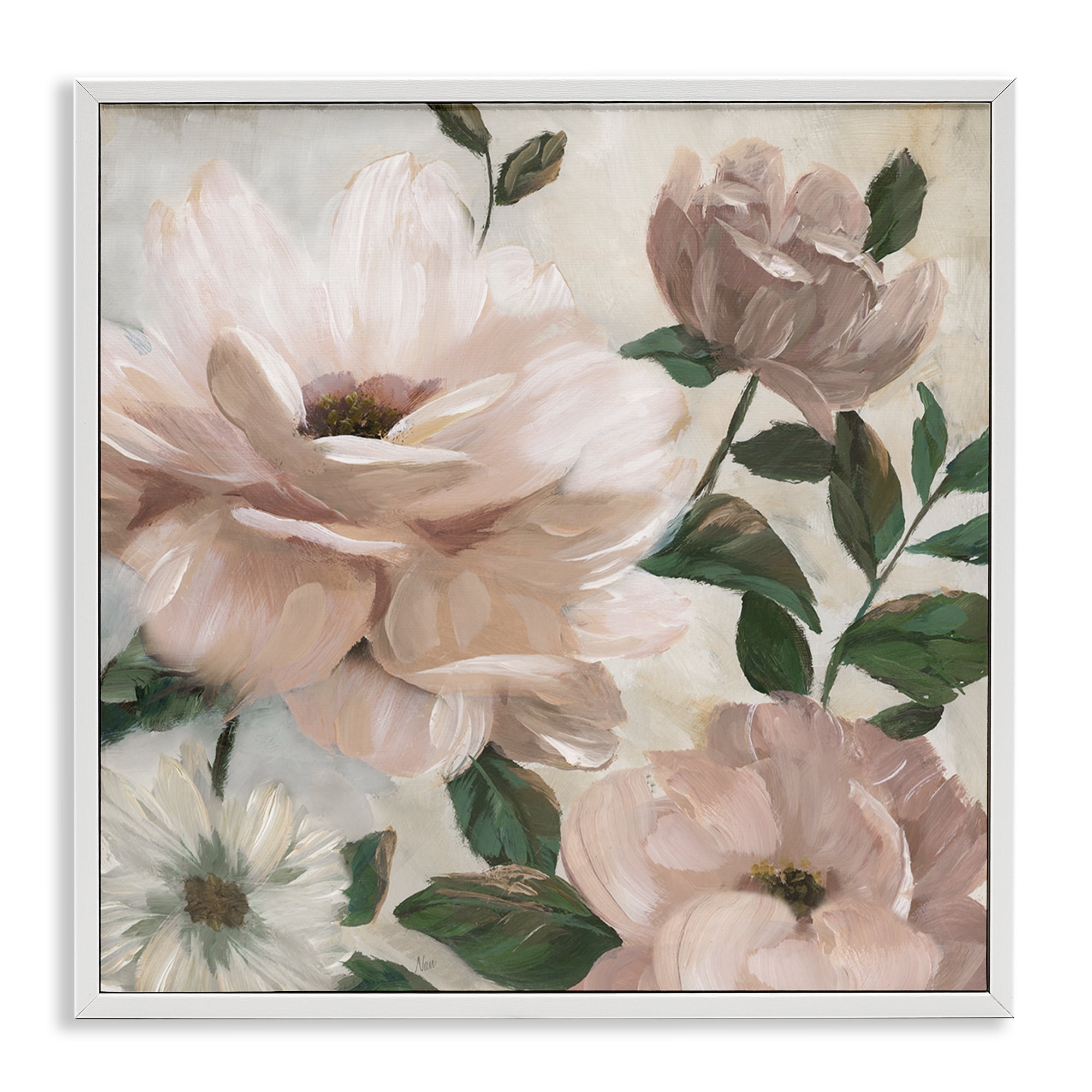 Stupell Industries Budding Blush Peonies & Leaves White Framed Giclee Art, design by Nan
