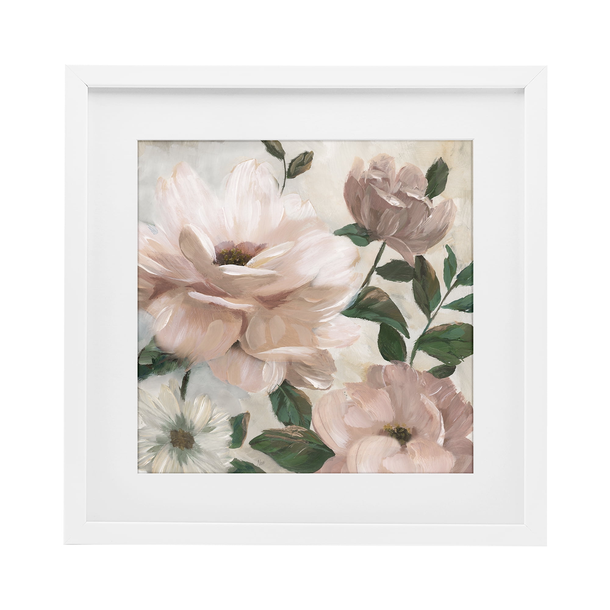 Stupell Industries Budding Blush Peonies & Leaves White Framed Print Under Glass, design by Nan