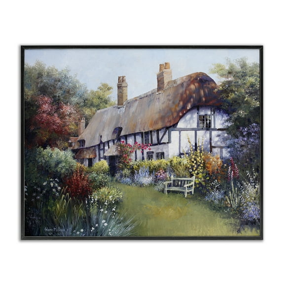 Stupell Industries Budding Cottage Garden Buildings & Architecture Painting Black Framed Art Print Wall Art, 14 x 11