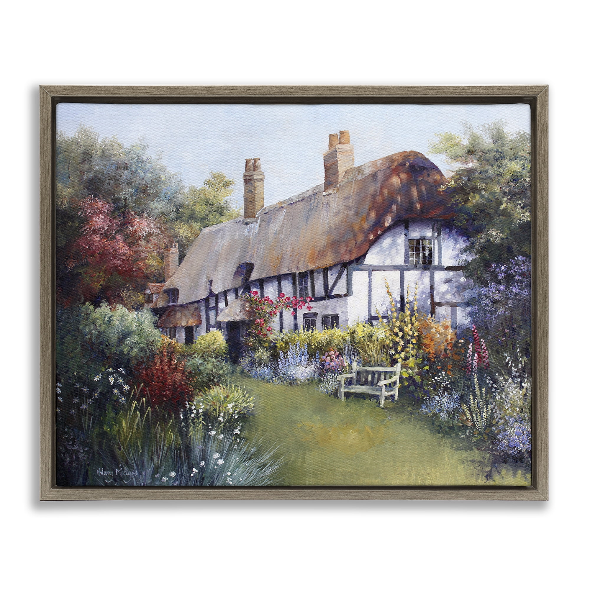 Stupell Industries Budding Cottage Garden Buildings & Architecture Painting Brown Floater Framed Canvas Art Print Wall Art, 31 x 25