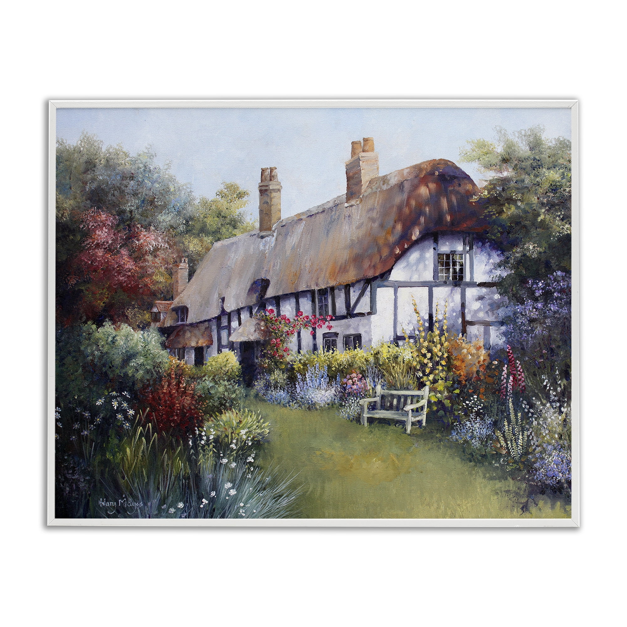 Stupell Industries Budding Cottage Garden Buildings & Architecture Painting White Framed Art Print Wall Art, 14 x 11