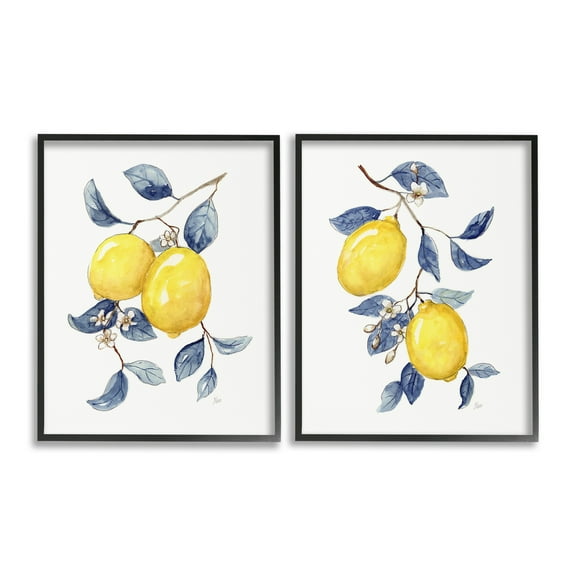 Stupell Industries Budding Lemon Blossoms Food & Beverage Painting Black Framed Art Print Wall Art, 11 x 14, Set of 2